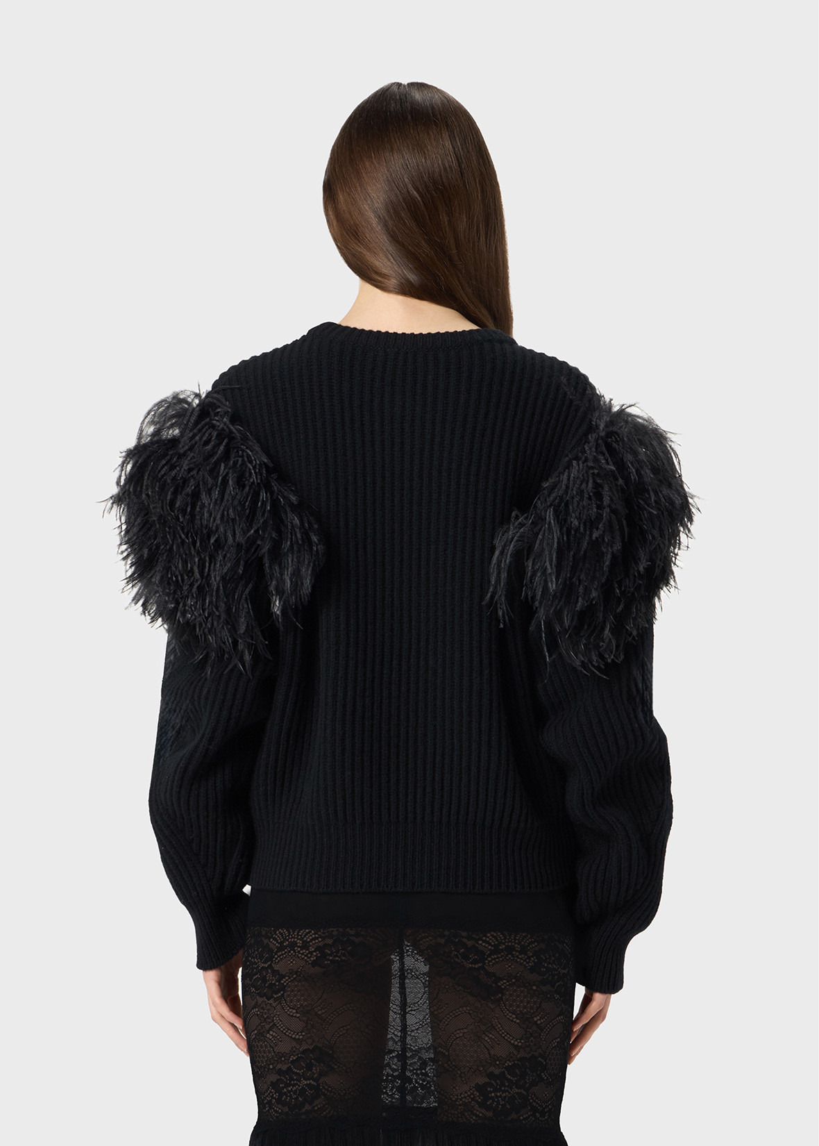 RIBBED WOOL SWEATER WITH FEATHERS - 4