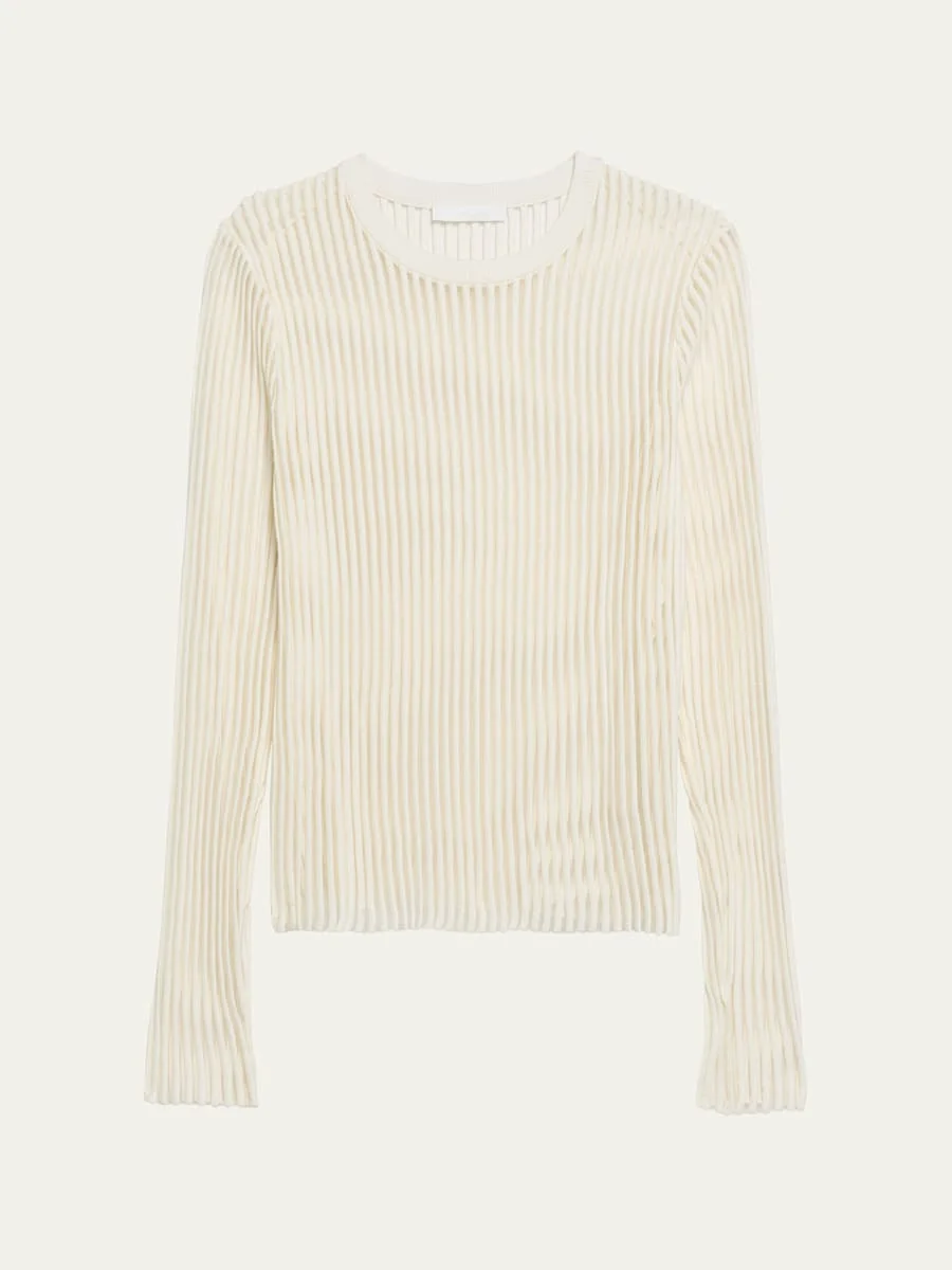 Sheer Stripe Crewneck Top - 1