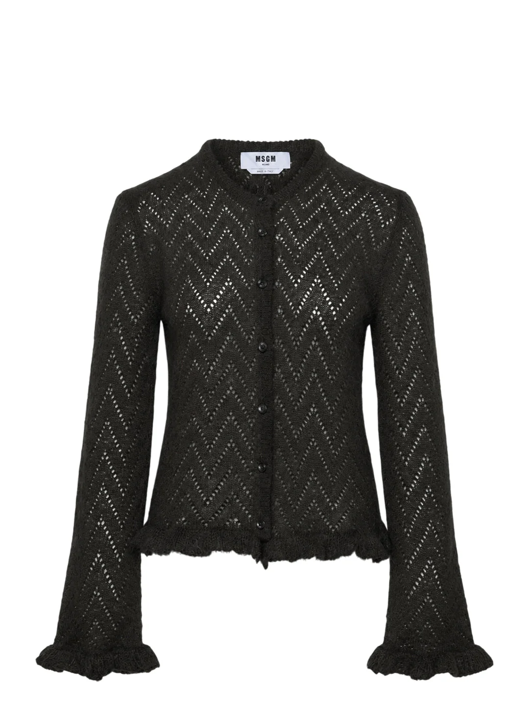Ruffle Trim Pointelle Cardigan - 1