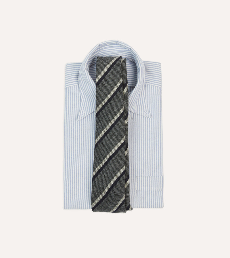 Drake's Grey Double Stripe Hand Rolled Wool Tie outlook