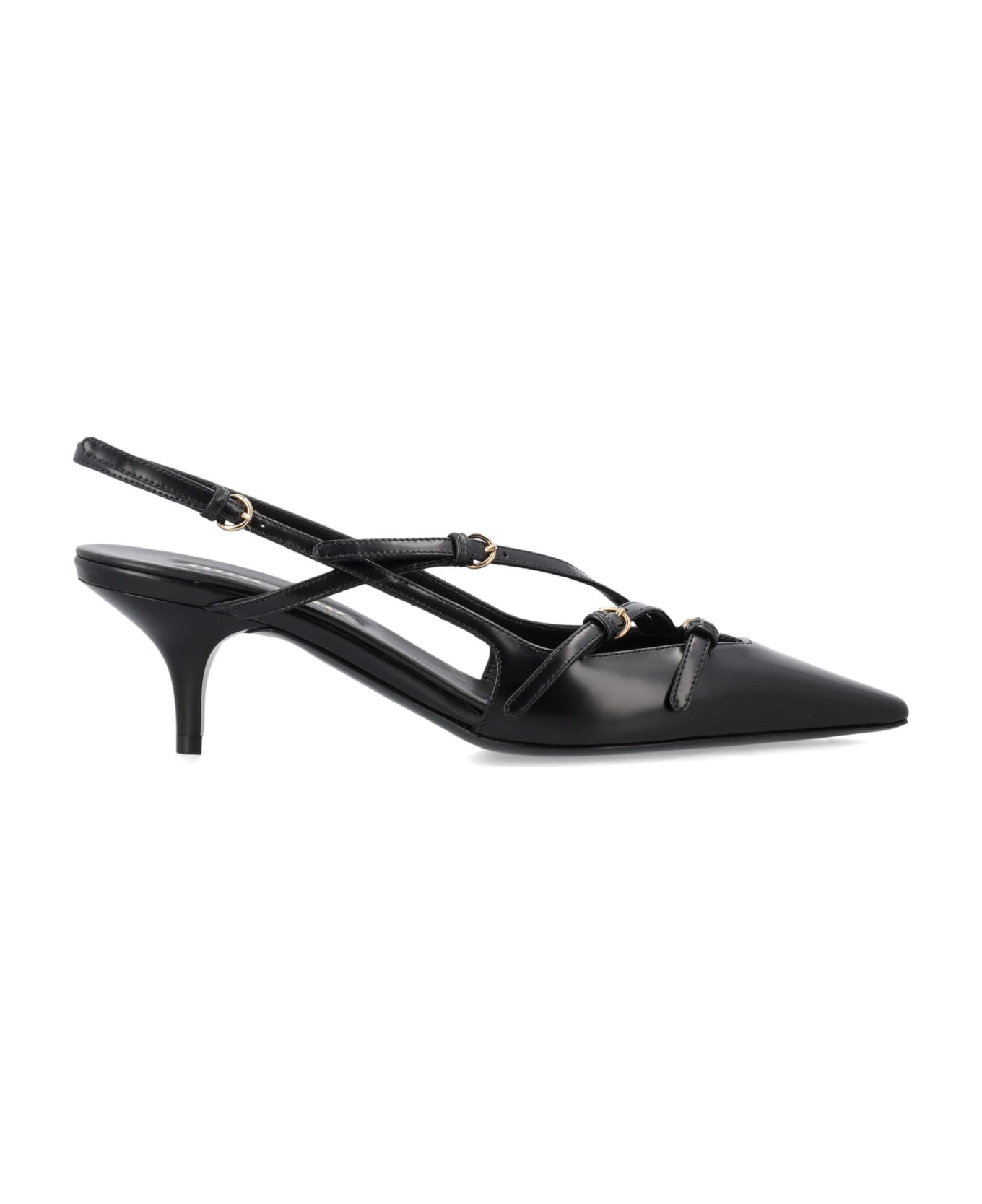 Brushed Leather Slingbacks With Buckles - 1