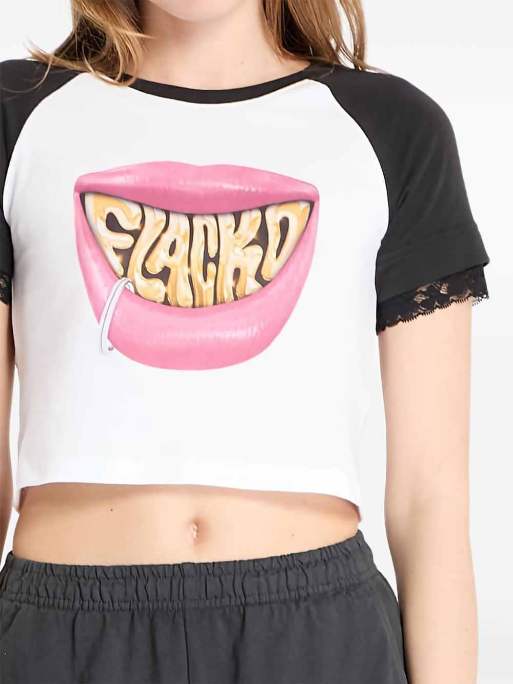 lace-trim graphic-print T-shirt - 3