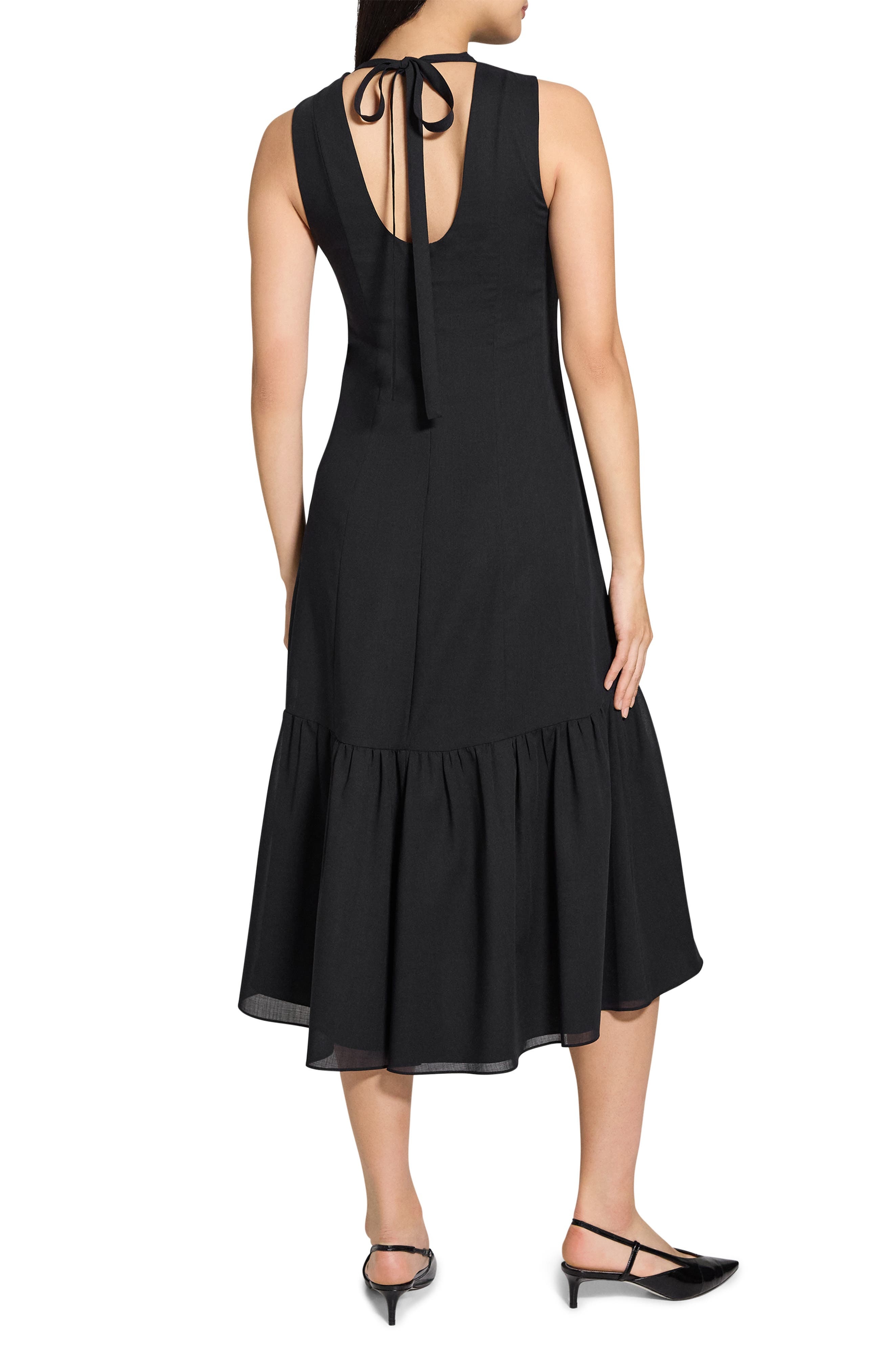 Theory Tier Tie Back Midi Dress in Black at Nordstrom - 2