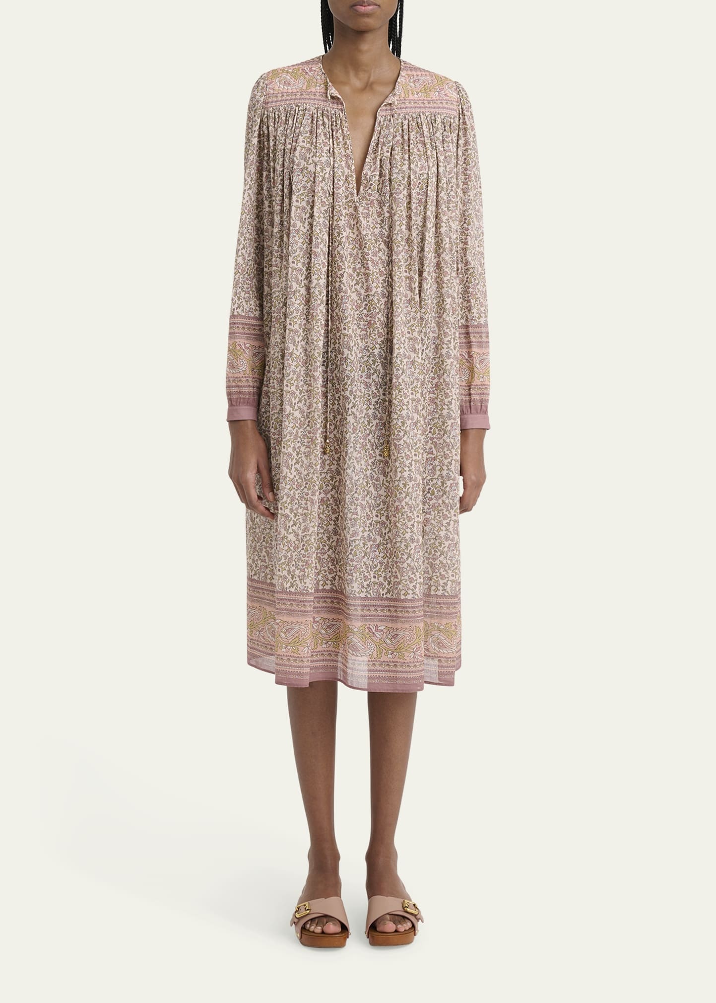 Pleated Floral & Paisley-Print Voile Midi Dress - 2