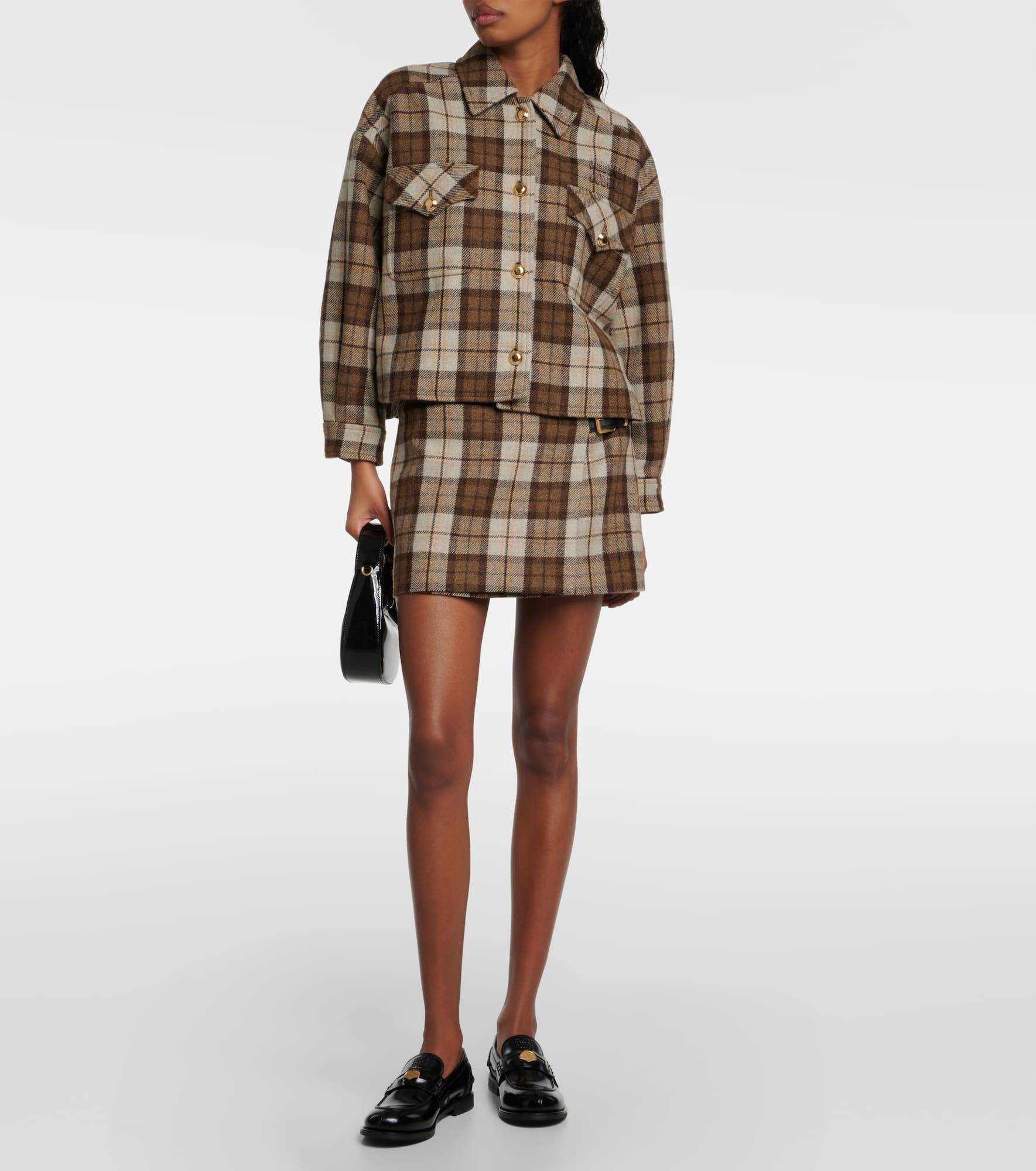 Checked low-rise wool-blend miniskirt - 2