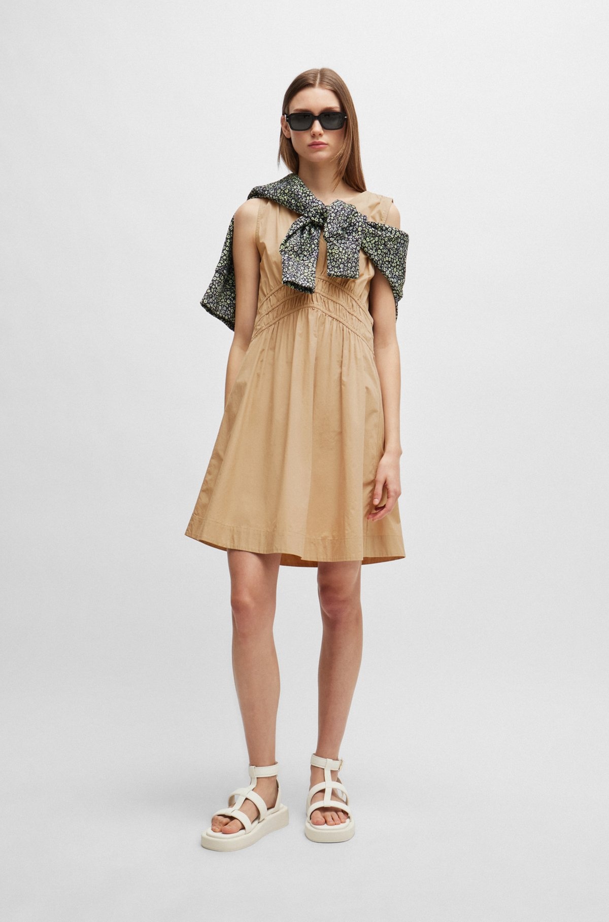 ELASTICATED-WAIST SLIM-FIT DRESS IN COTTON POPLIN - 2