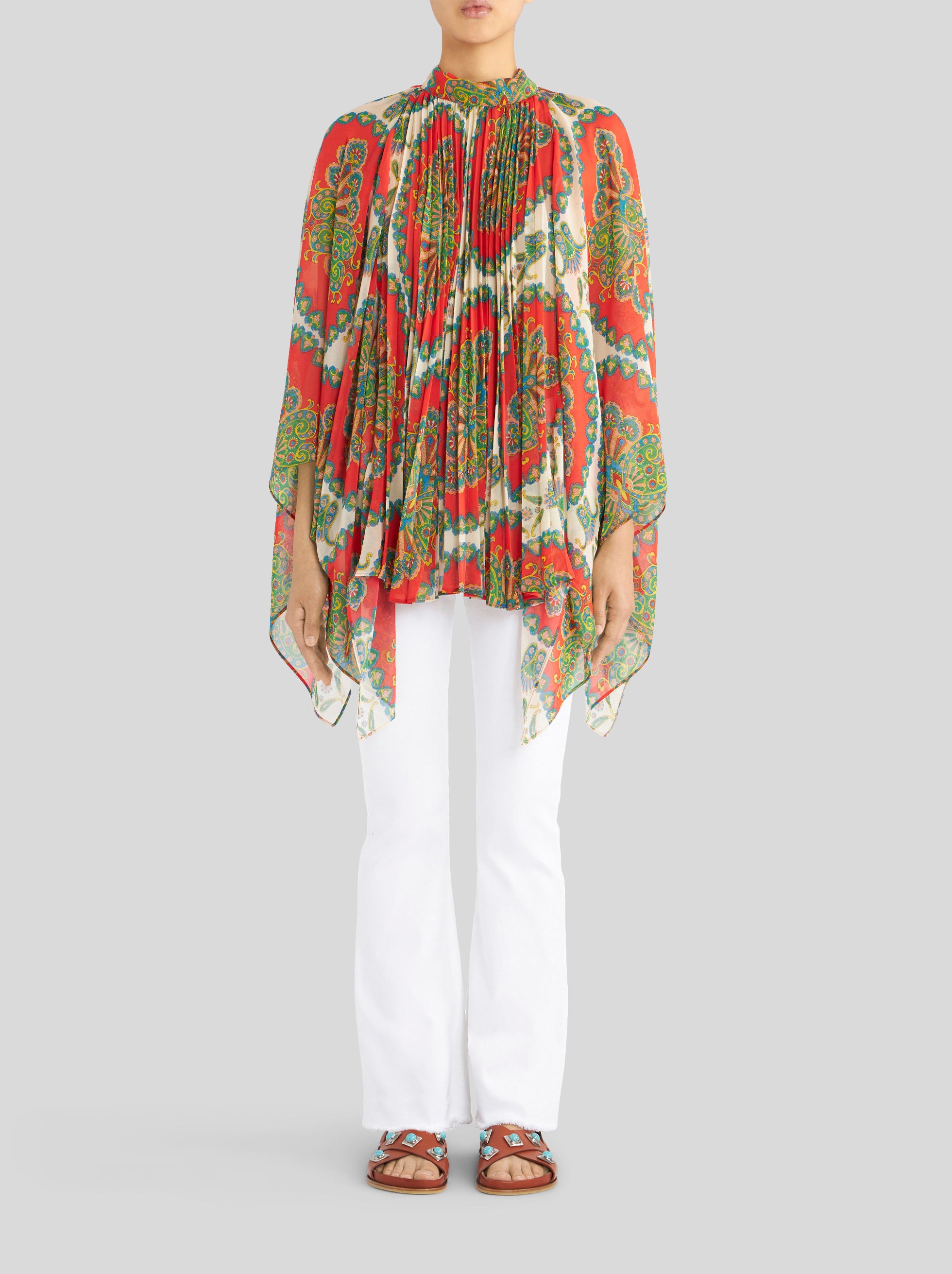 PLEATED PAISLEY PONCHO - 3