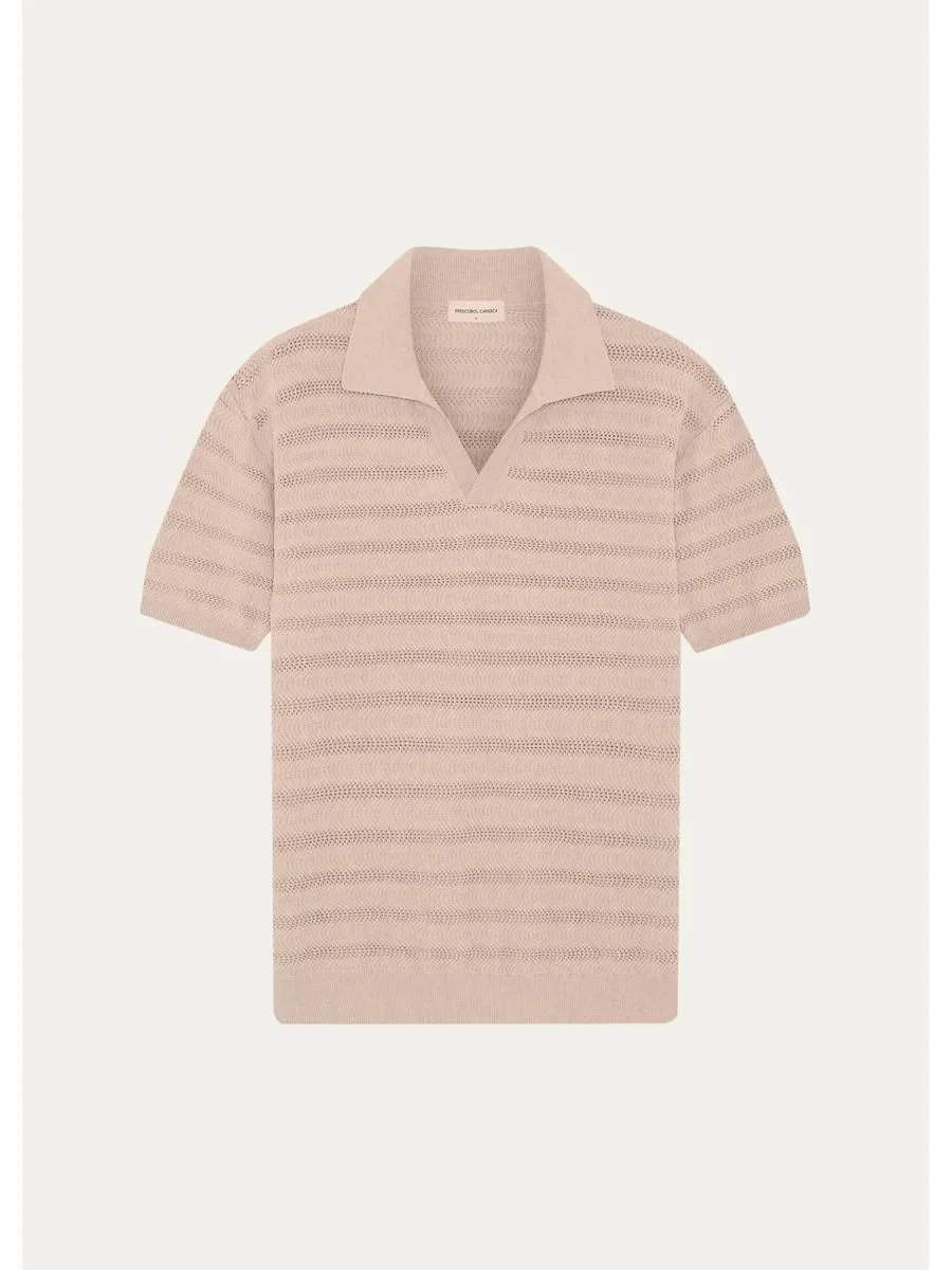 Men's Wavy Stripe Cotton Jacquard Johnny Collar Polo Sweater - 1