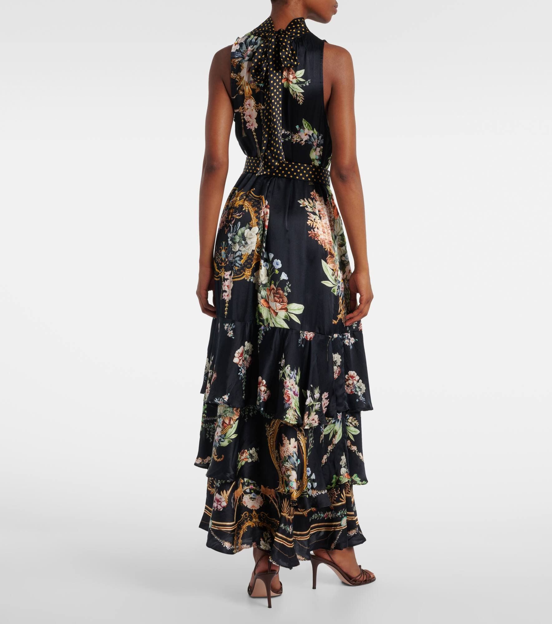 Belted floral tiered silk maxi dress - 3