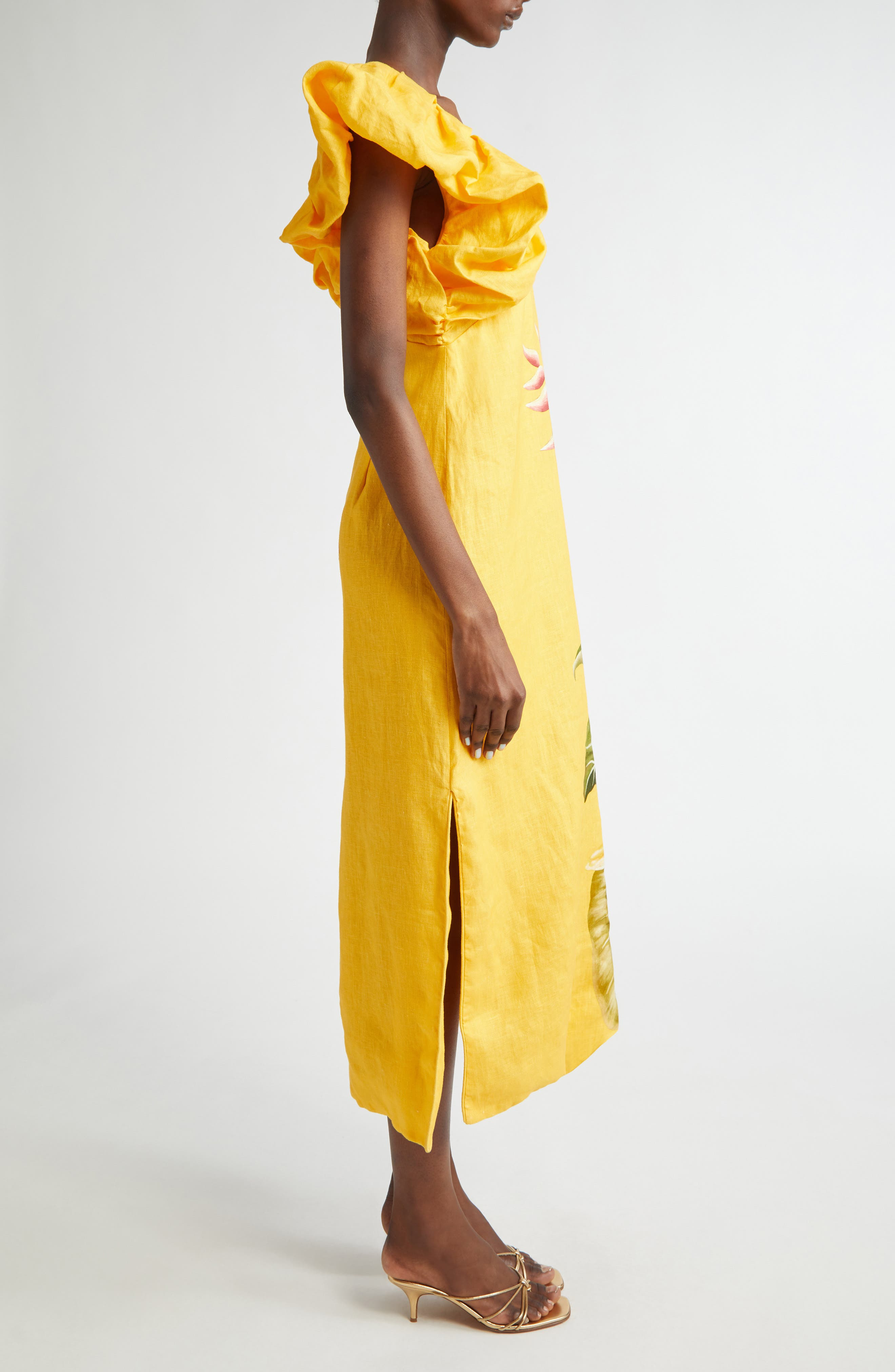 FARM Rio Spring Awakening Placed Floral Linen Dress in Yellow at Nordstrom - 3