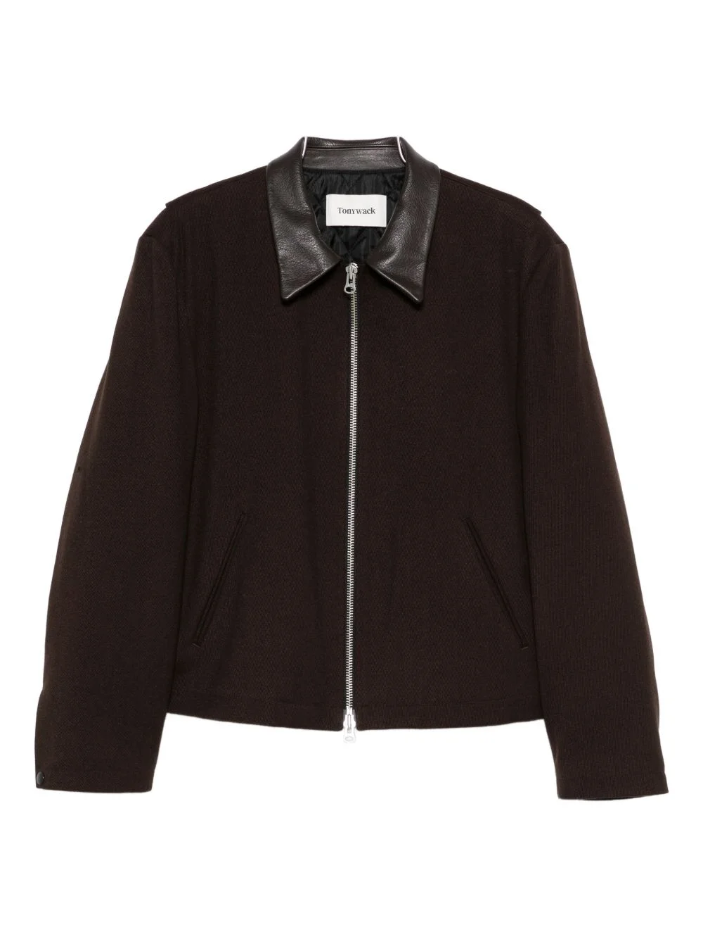 leather-collared zip-front jacket - 1