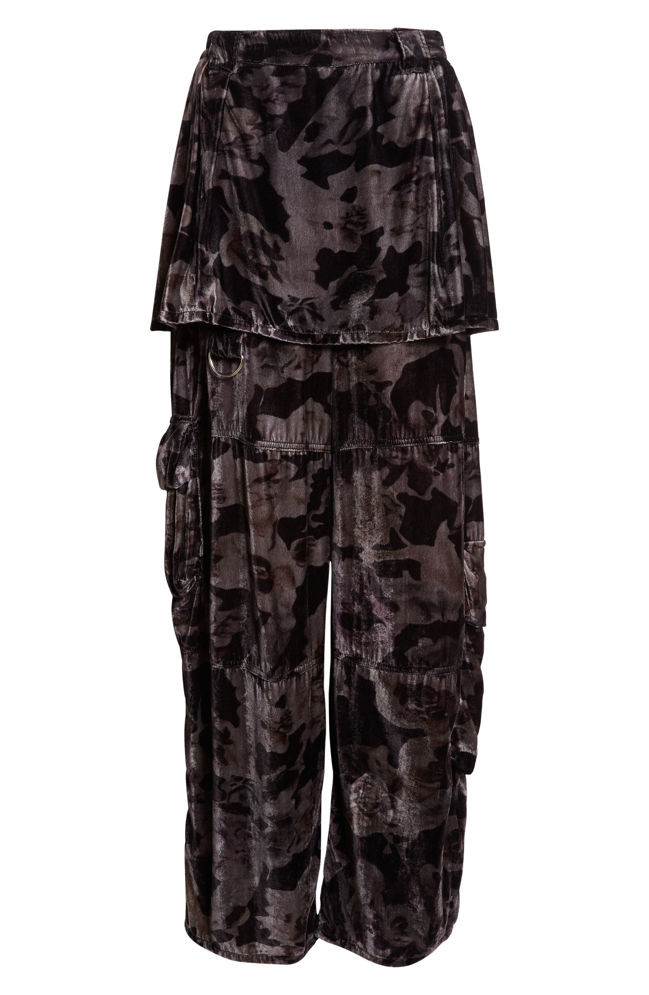 Collina Strada Lawn Plaid Skirt Overlay Cargo Pants in Black Watercolor Roses at Nordstrom - 6