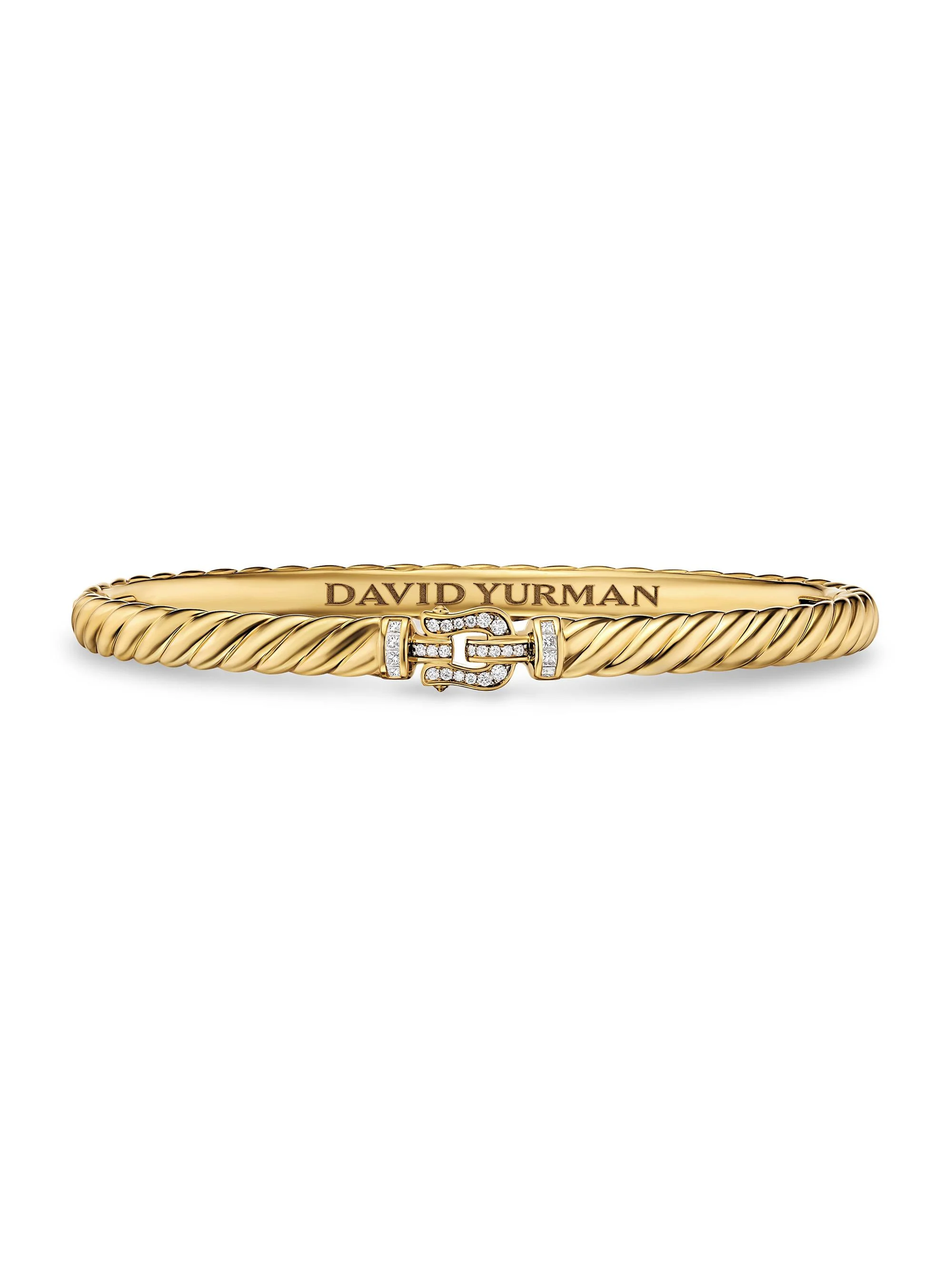 Women's Sculpted Cable Buckle Bracelet in 18K Yellow Gold - Diamond - 1