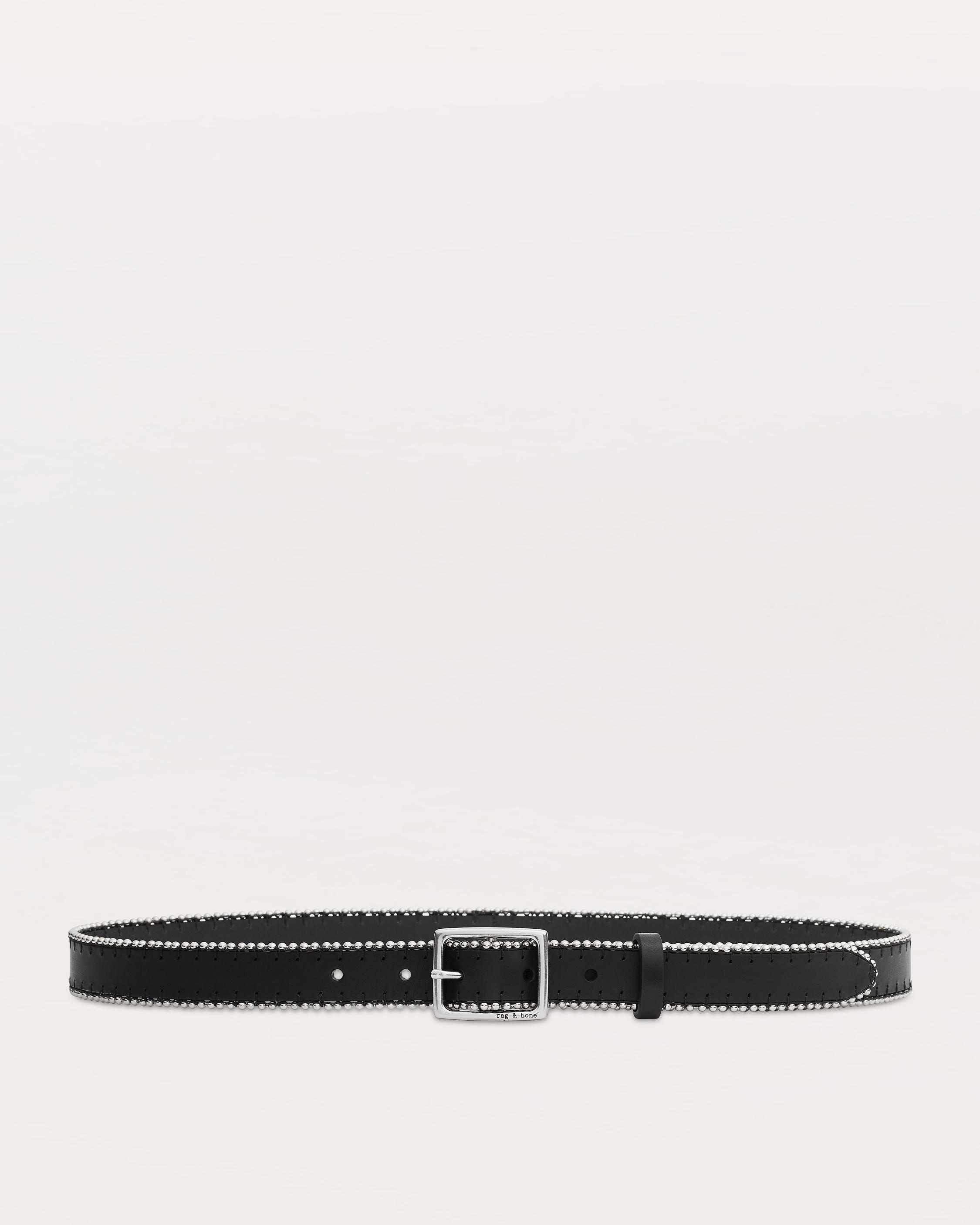 Beaded Chain-Trimmed Baby Boyfriend Leather Belt - 1