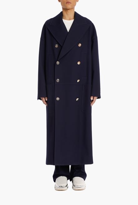 Navy blue double-breasted wool coat - 5