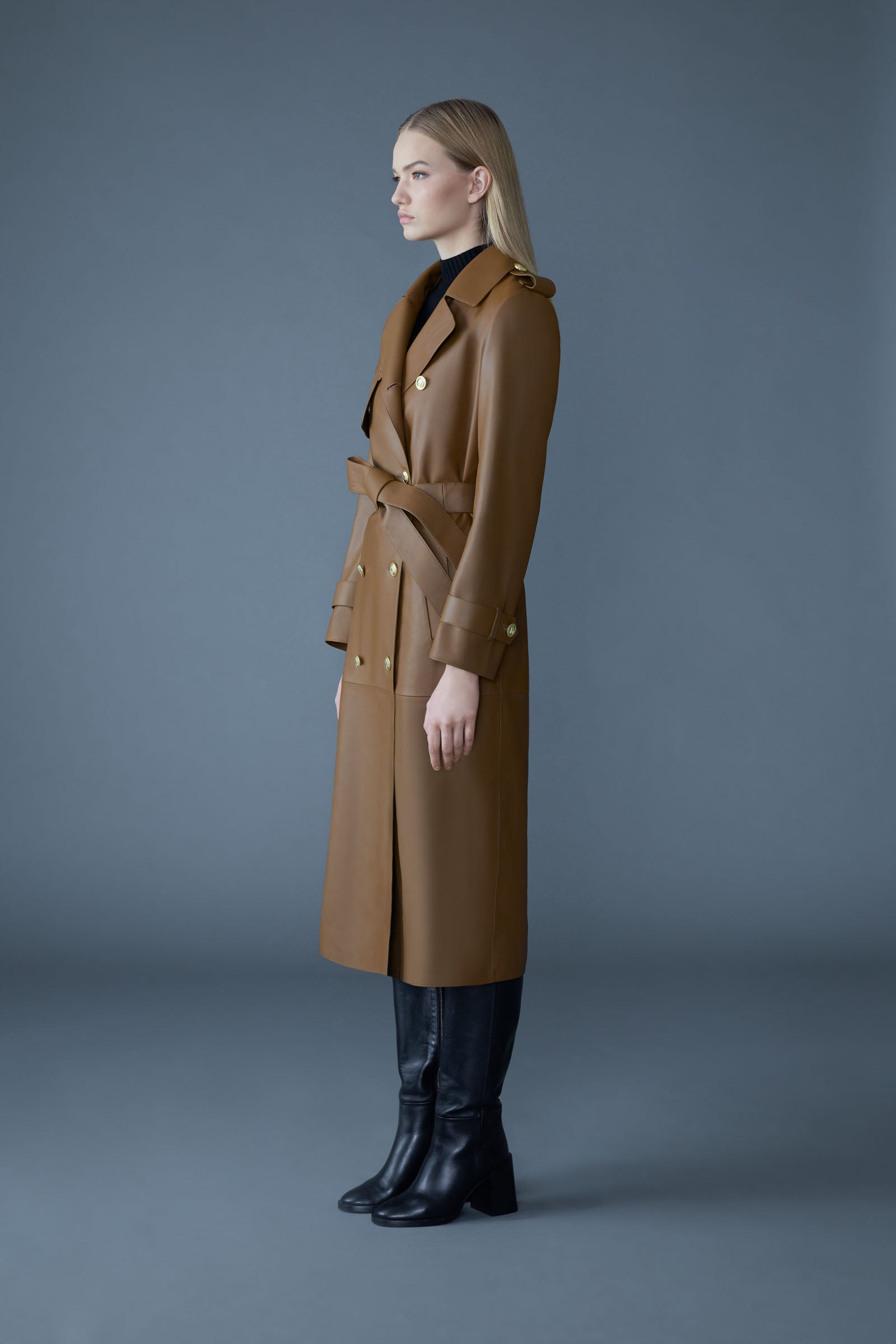 GAEL-V Maxi Leather Trench Coat - 3