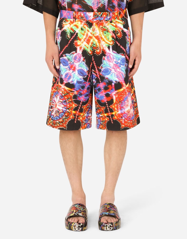 Stretch cotton shorts with illumination print - 1