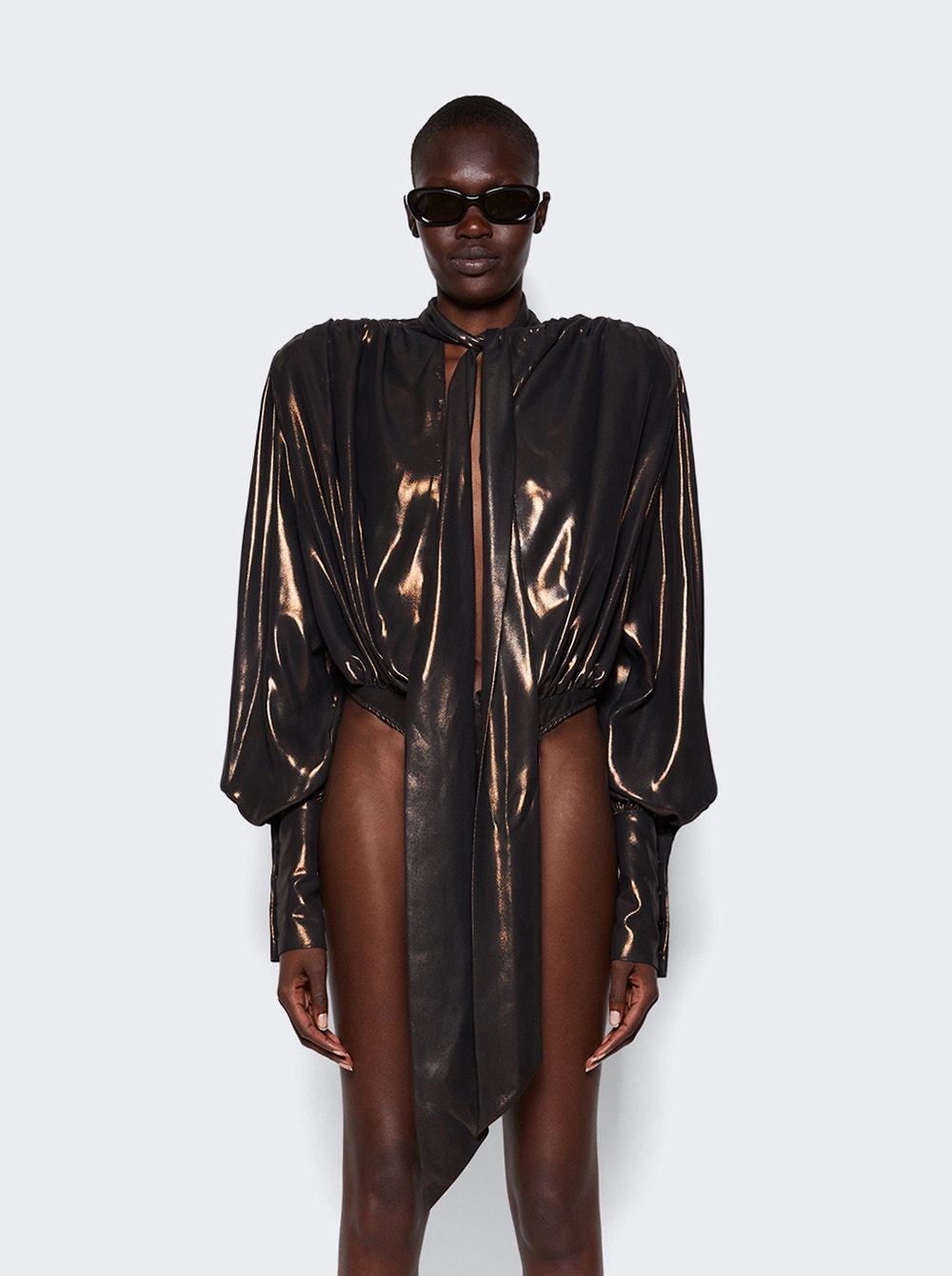 Bodysuit with Necktie Detail Bronze - 3