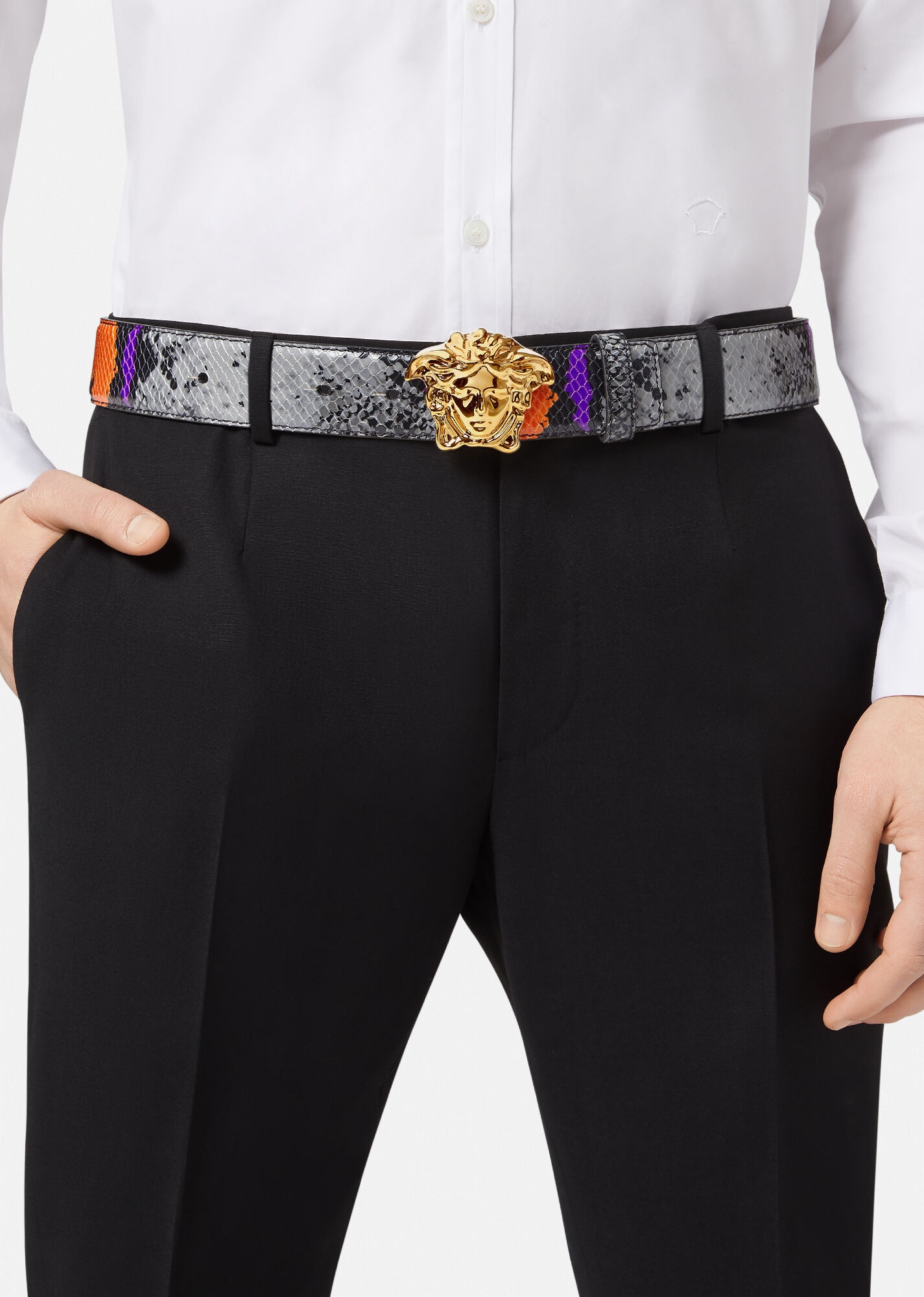 Medusa Python Print Leather Belt - 3