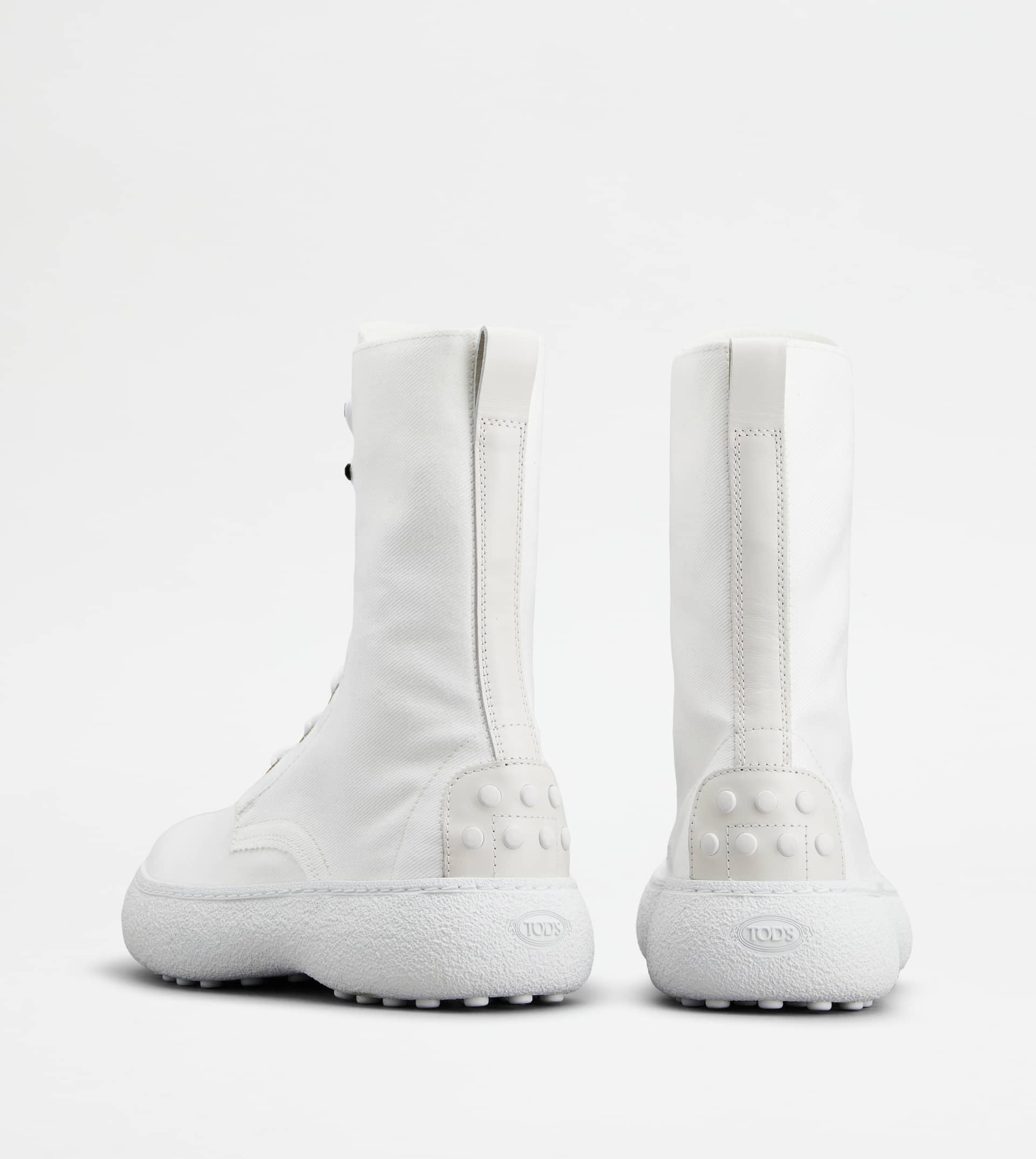 TOD'S W. G. LACE-UP ANKLE BOOTS IN CANVAS AND LEATHER - OFF WHITE - 3