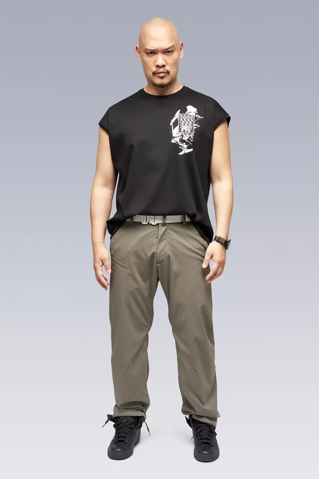 S25-PR-B 100% Cotton Mercerized Sleeveless T-shirt Black - 1