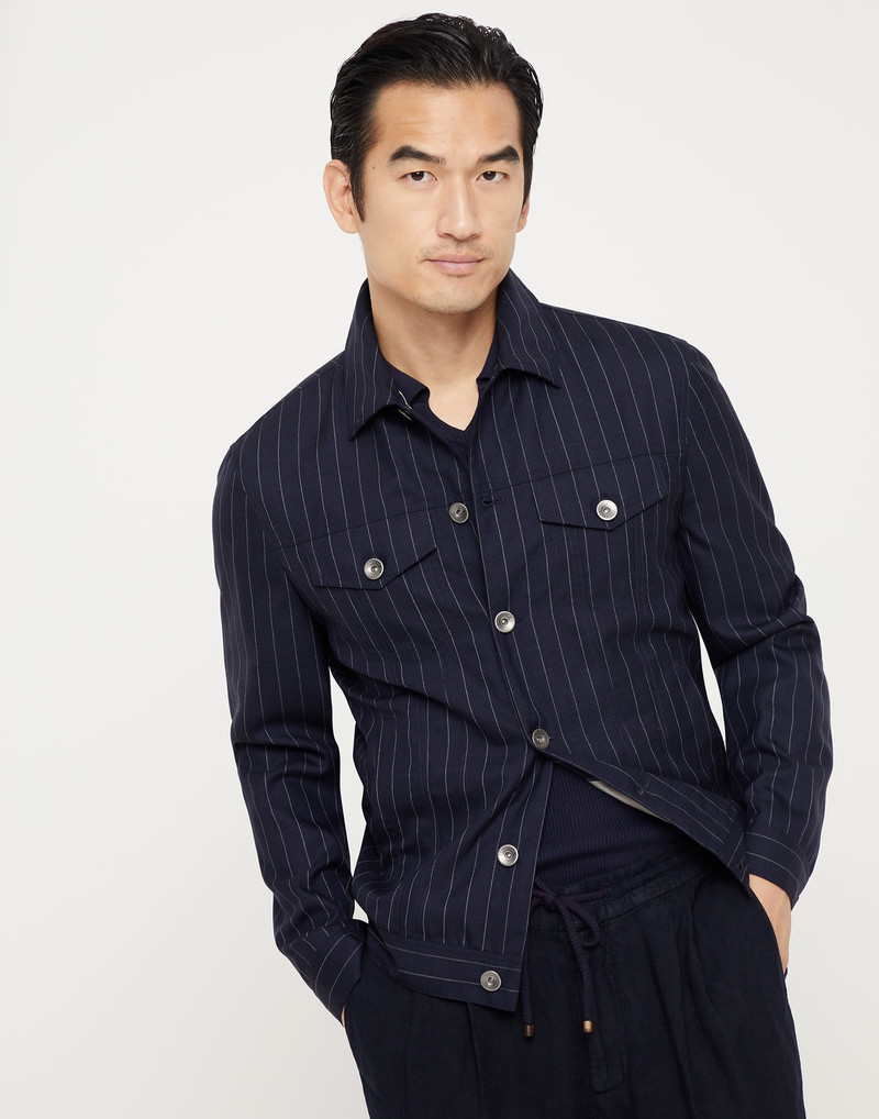 Virgin wool chalk stripe four-pocket jacket 1