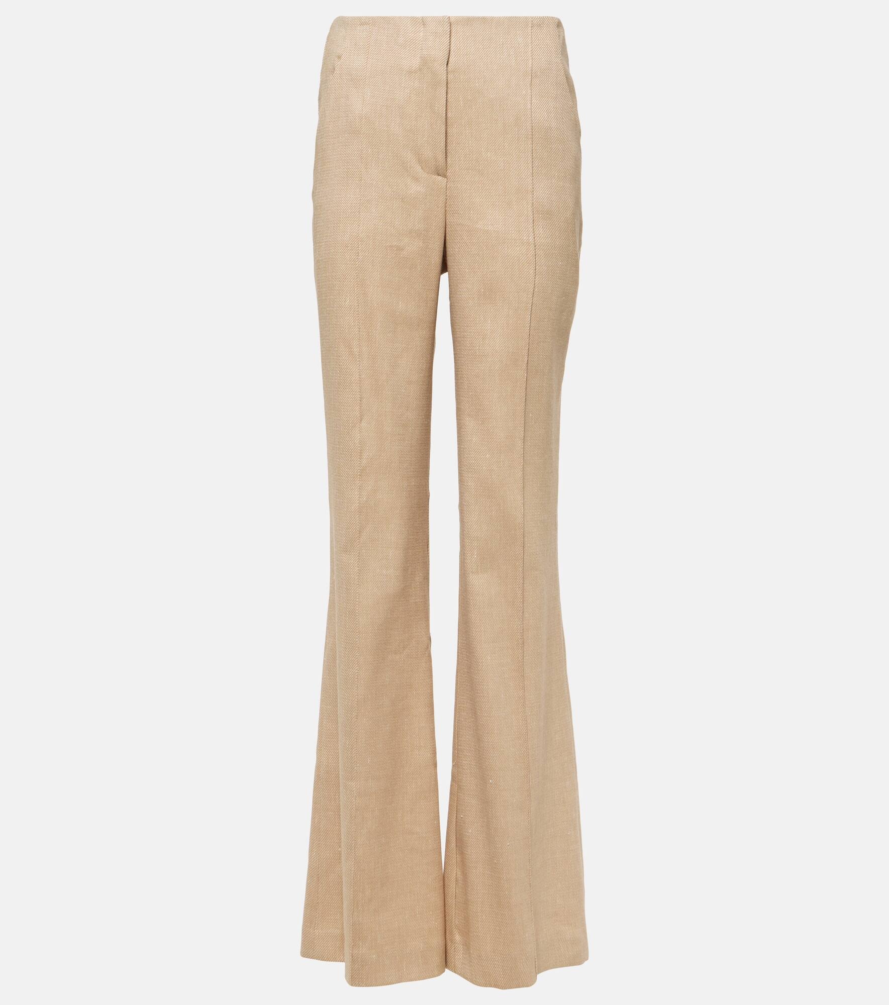 Komi linen-blend twill flared pants - 1