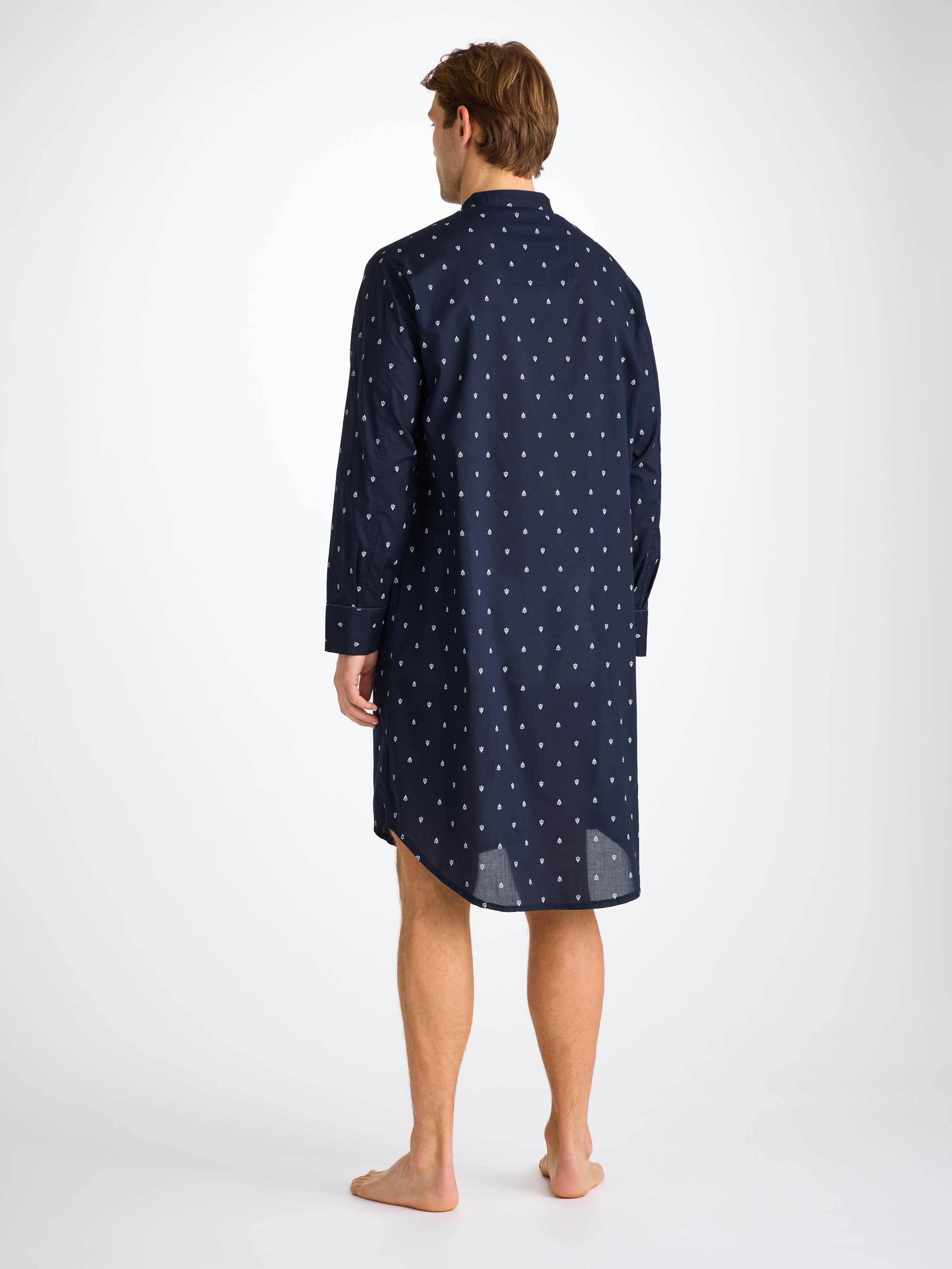Men's Nightshirt Cotton Batiste Navy Paisley Motif - 4