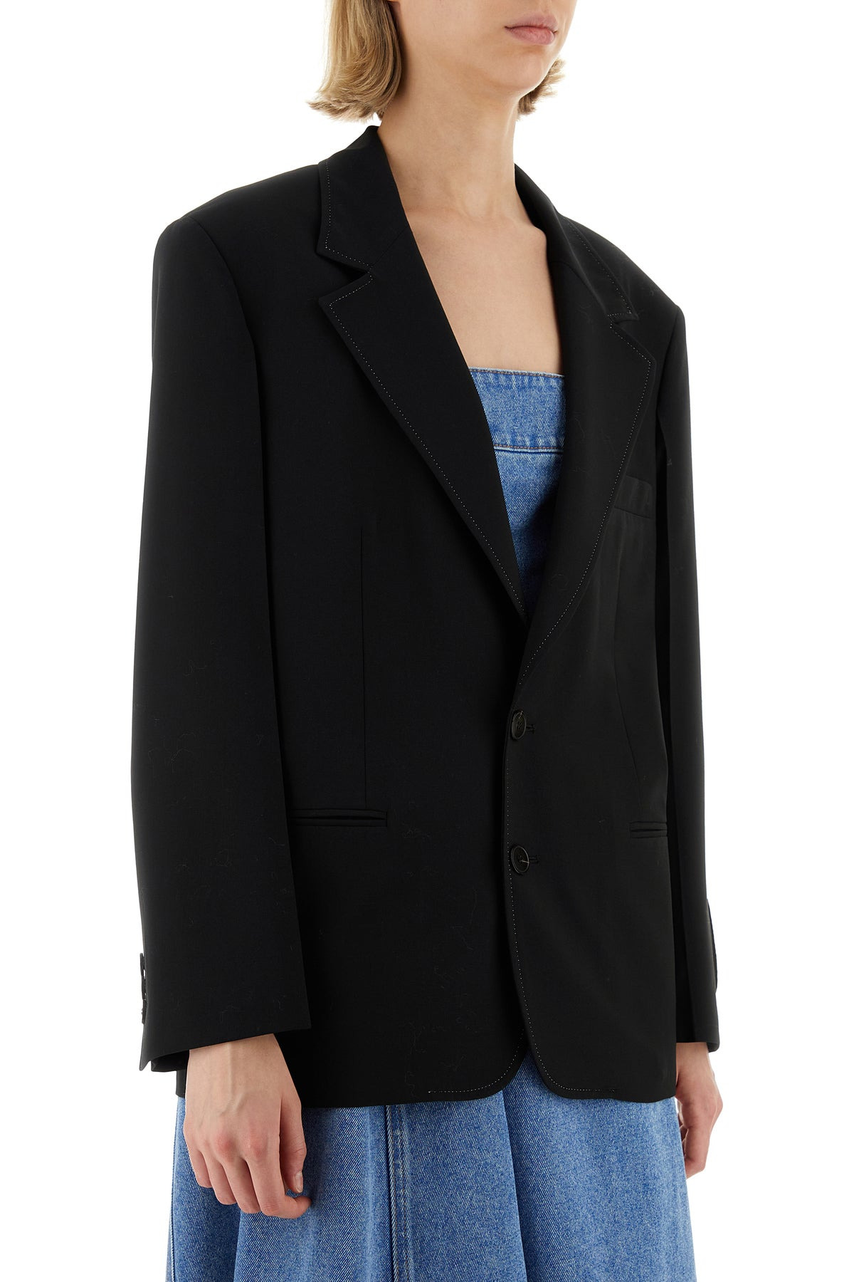 Black polyester stretch blazer - 3