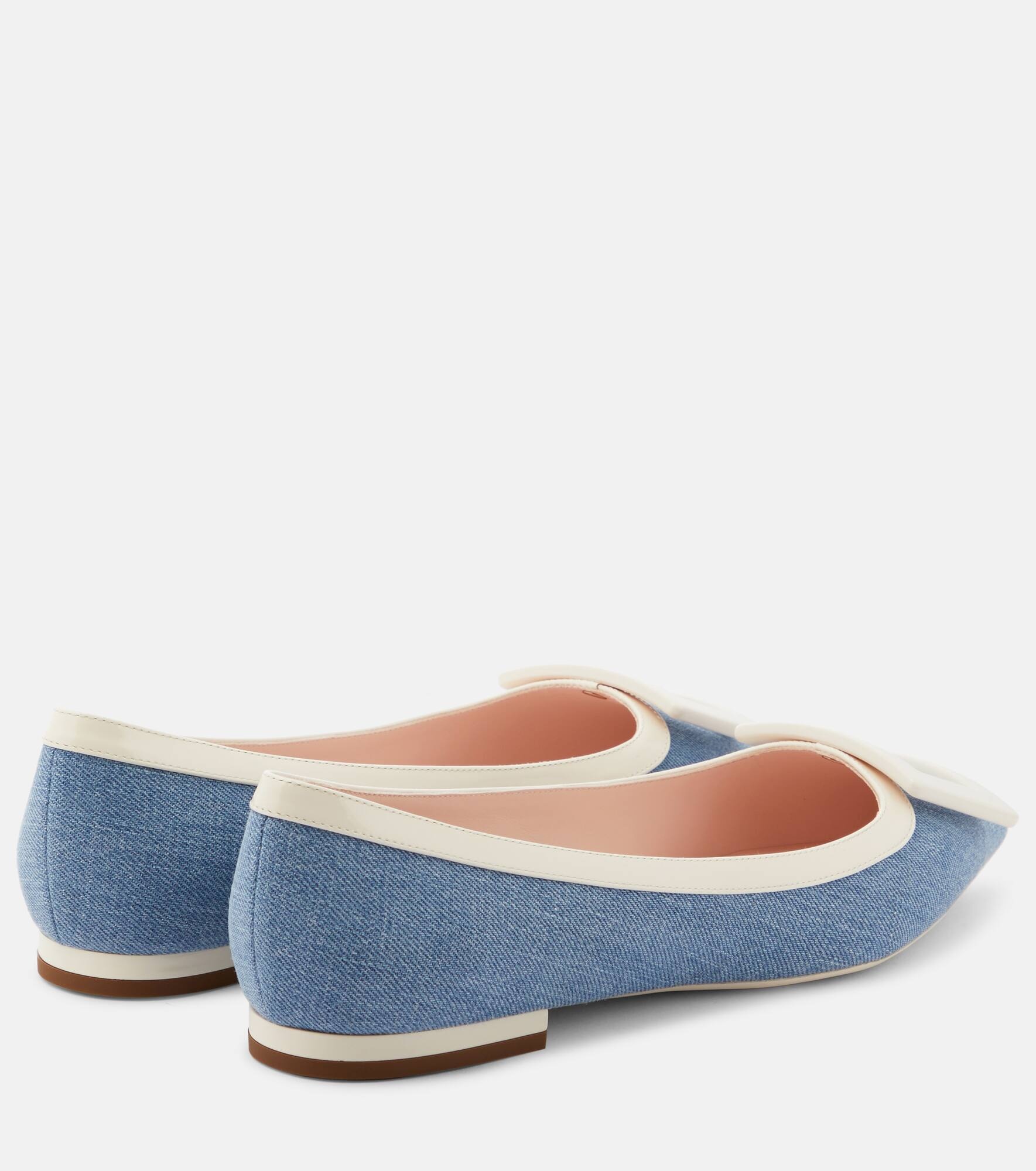 Leather-trimmed denim ballet flats - 3