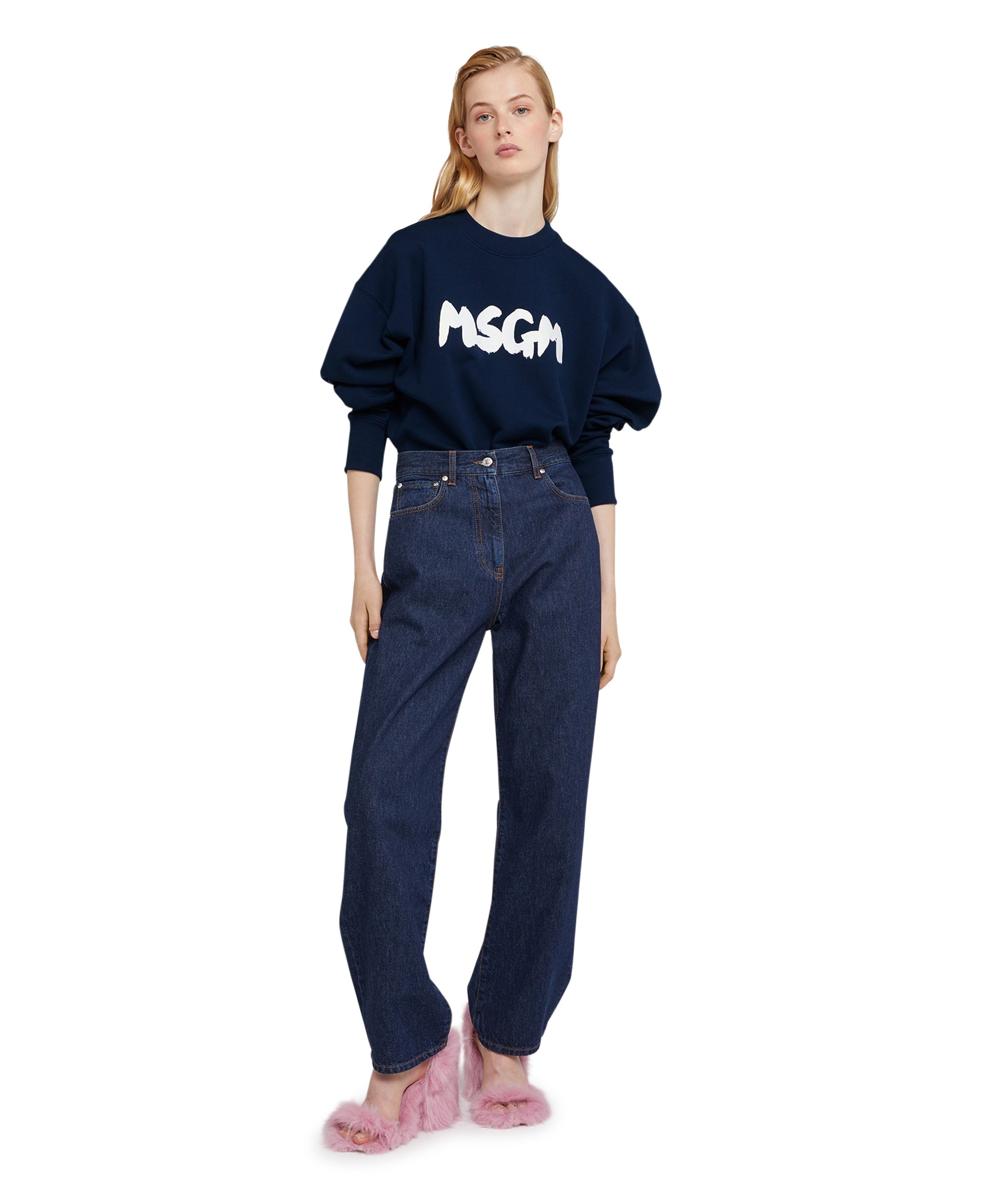 Cotton crewneck sweatshirt with brushstroke logo - 5