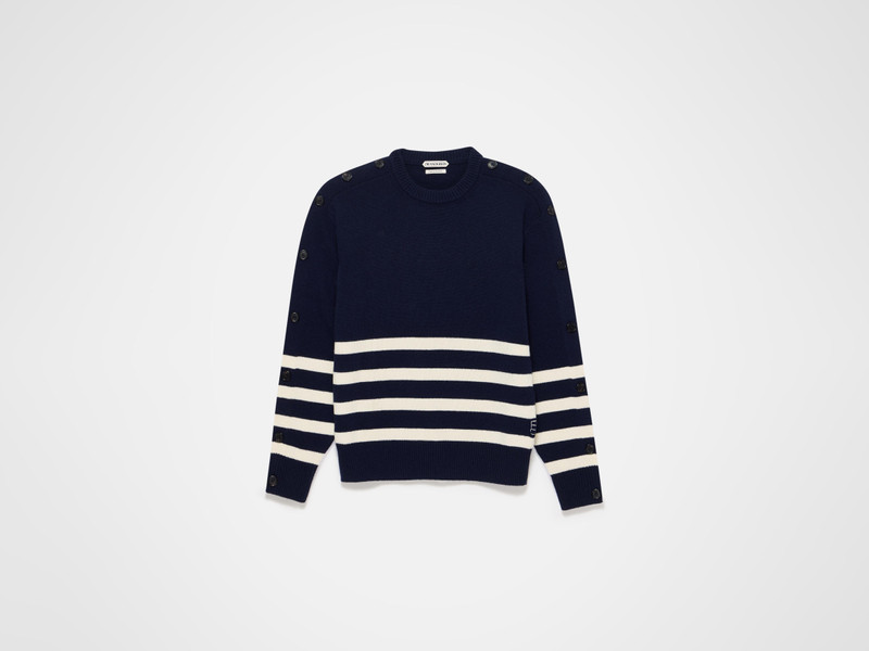 BUTTONED SLEEVE BRETON JUMPER IN NAVY 1