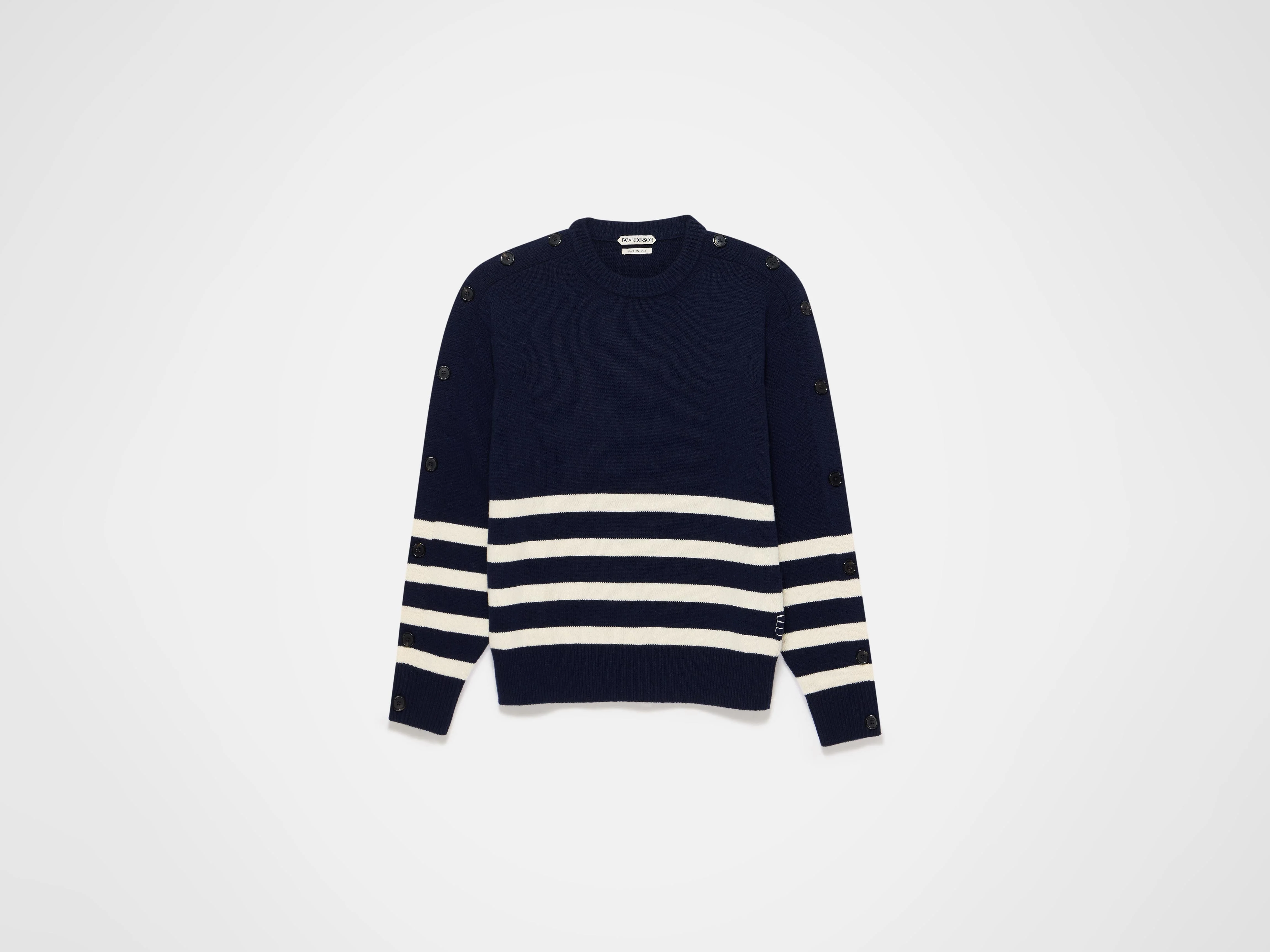 BUTTONED SLEEVE BRETON JUMPER IN NAVY - 1