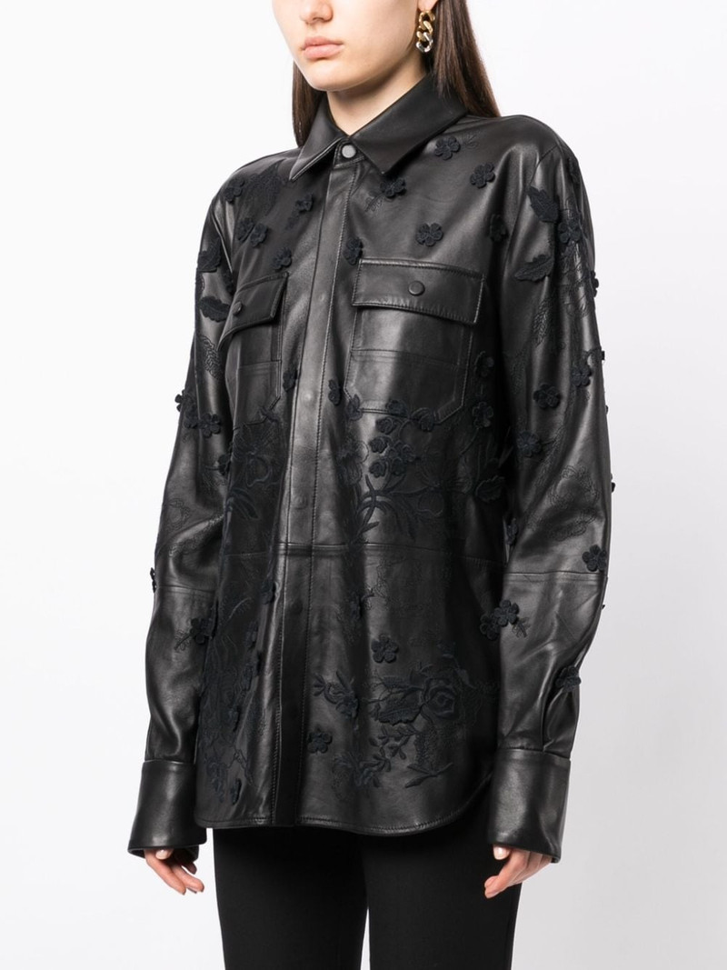 floral-embroidered leather shirt jacket 3