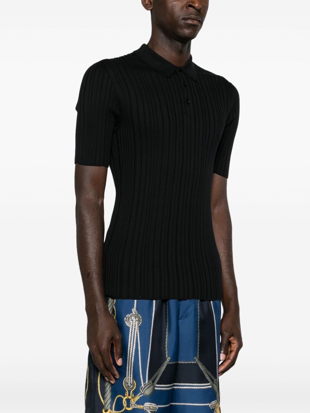 ribbed-knit polo shirt - 3
