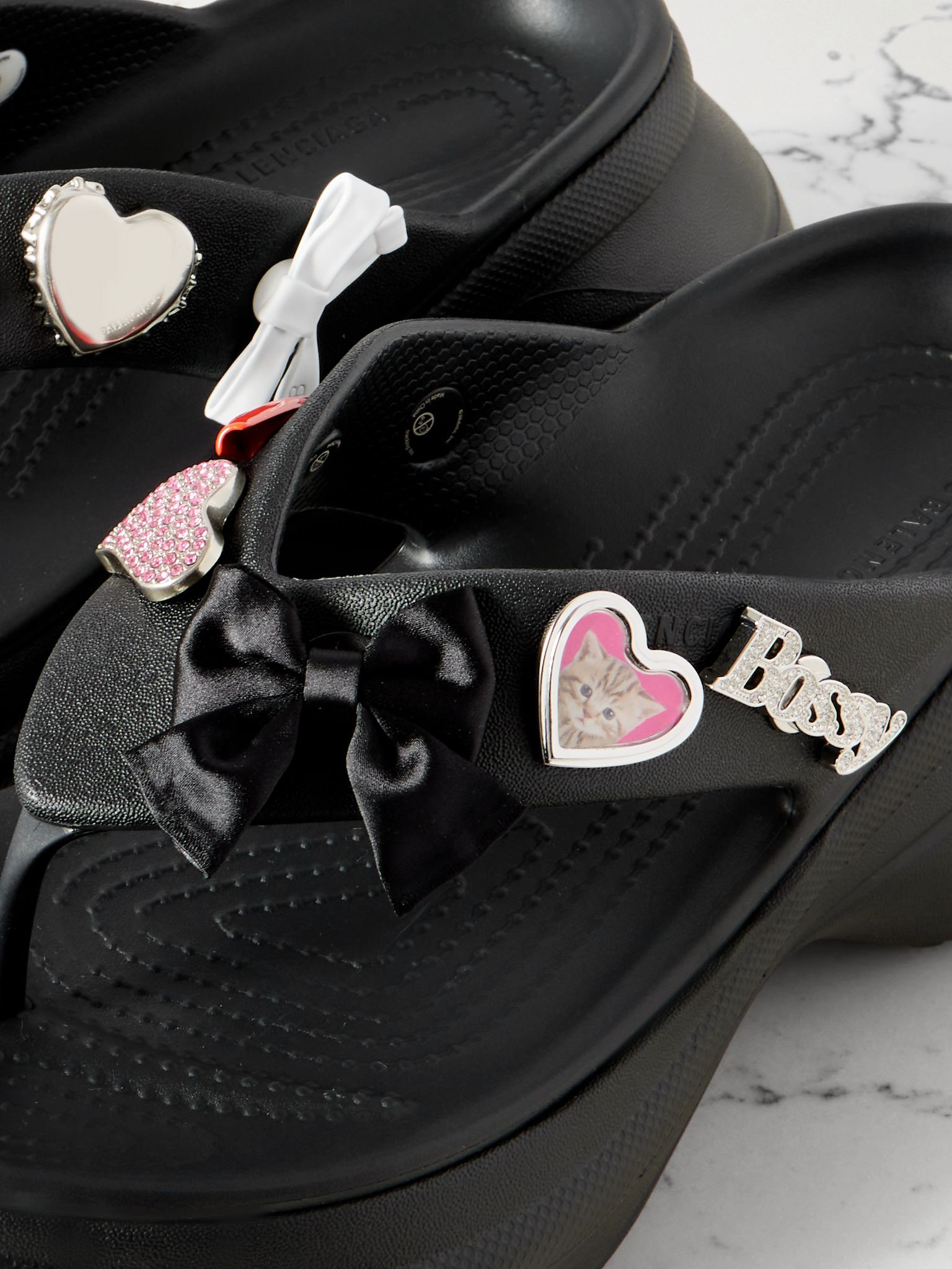 + Crocs™ embellished rubber platform flip flops Black - 5