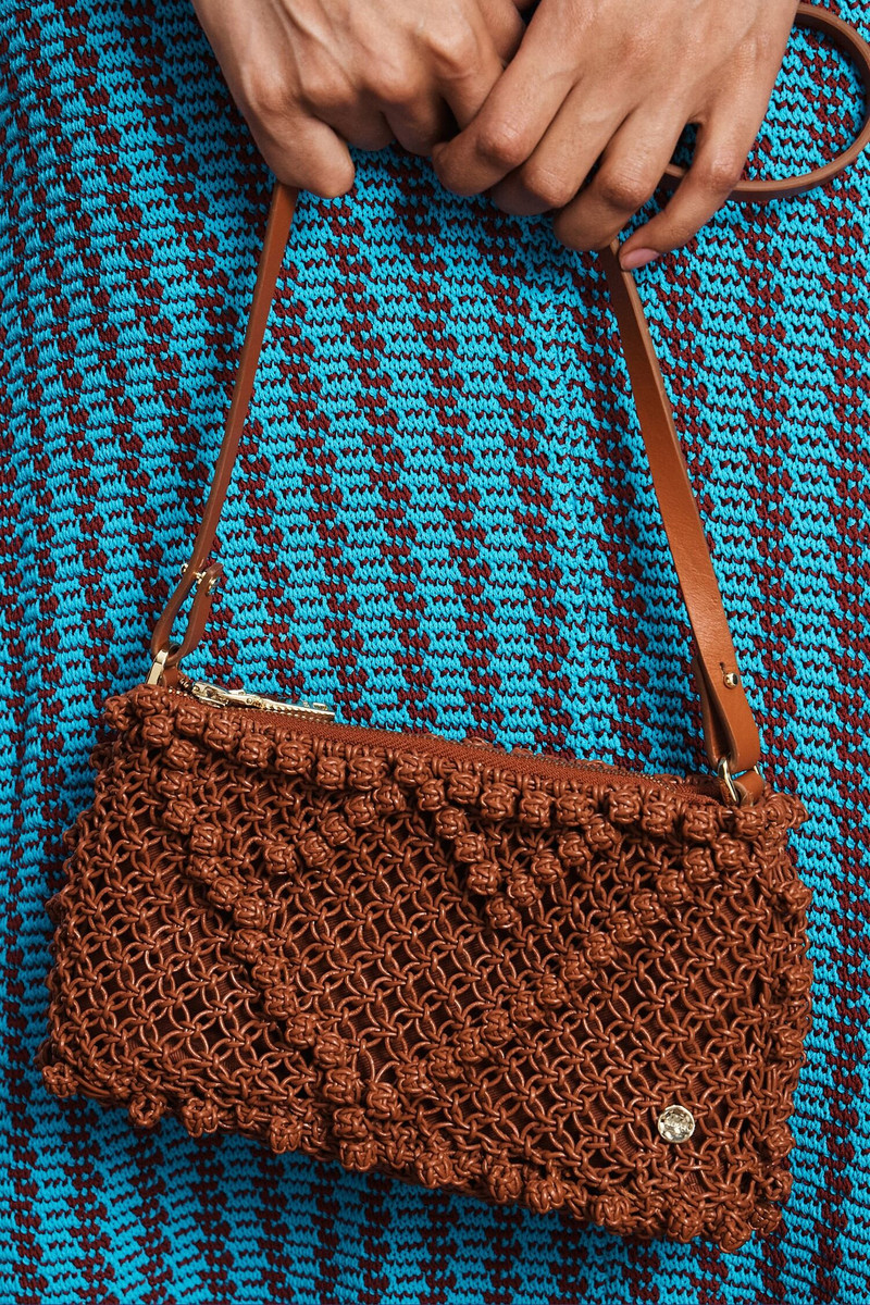 ALÉMAIS Leather Macrame Clutch Rust outlook
