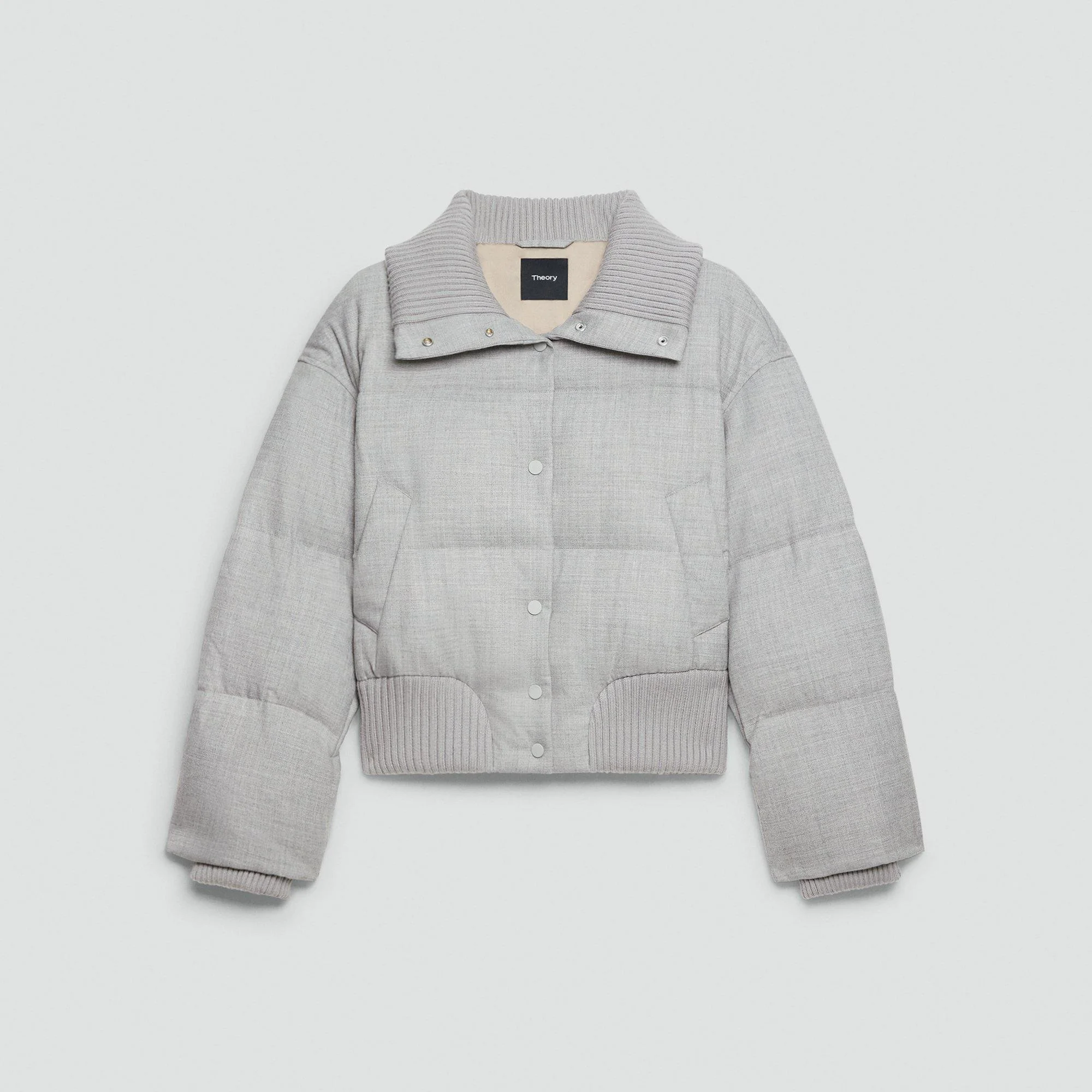 Collared Puffer Jacket in Stretch Flannel - 1