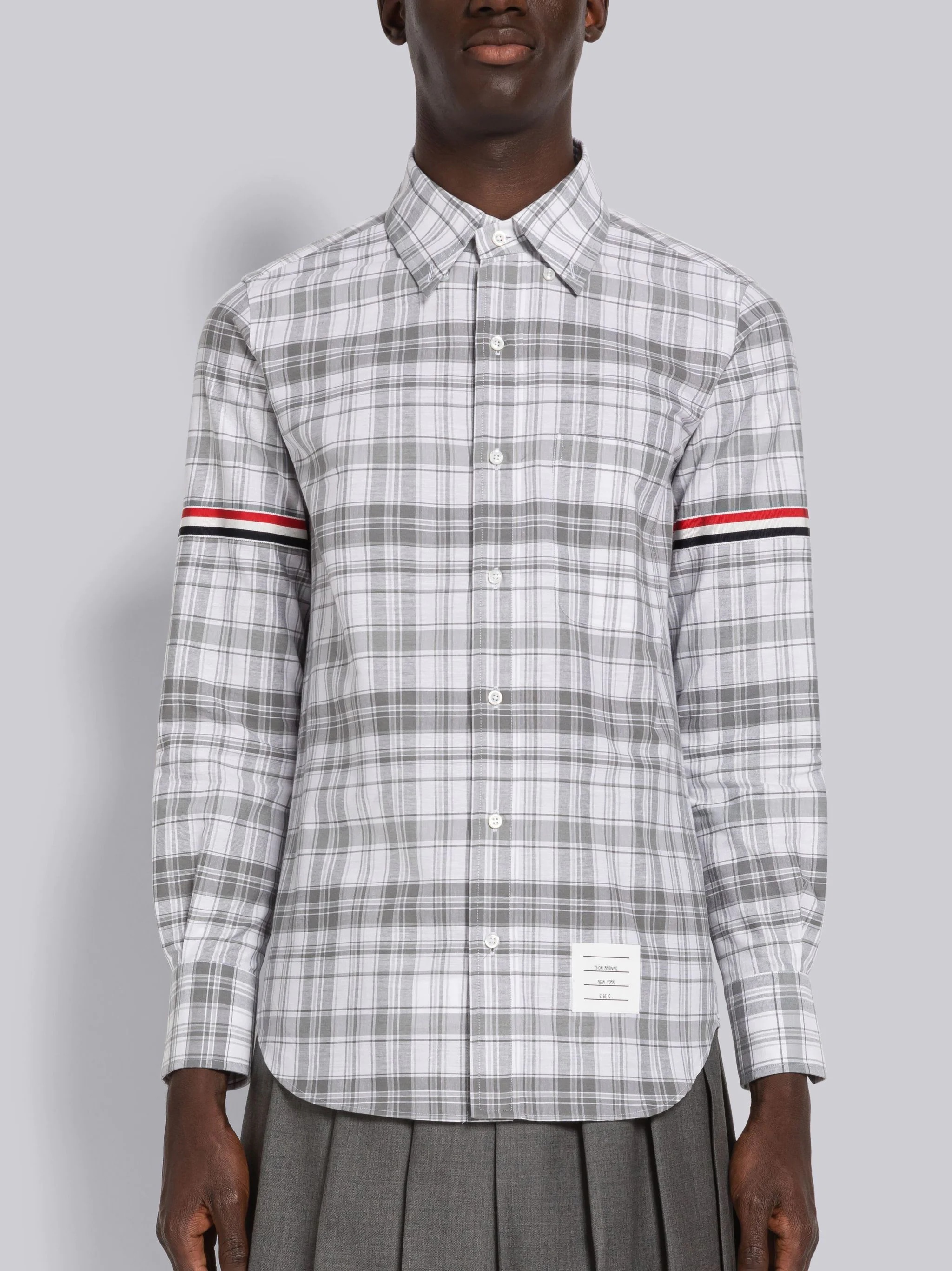 Medium Grey Stripe Plaid Armband Straight Fit Shirt - 3