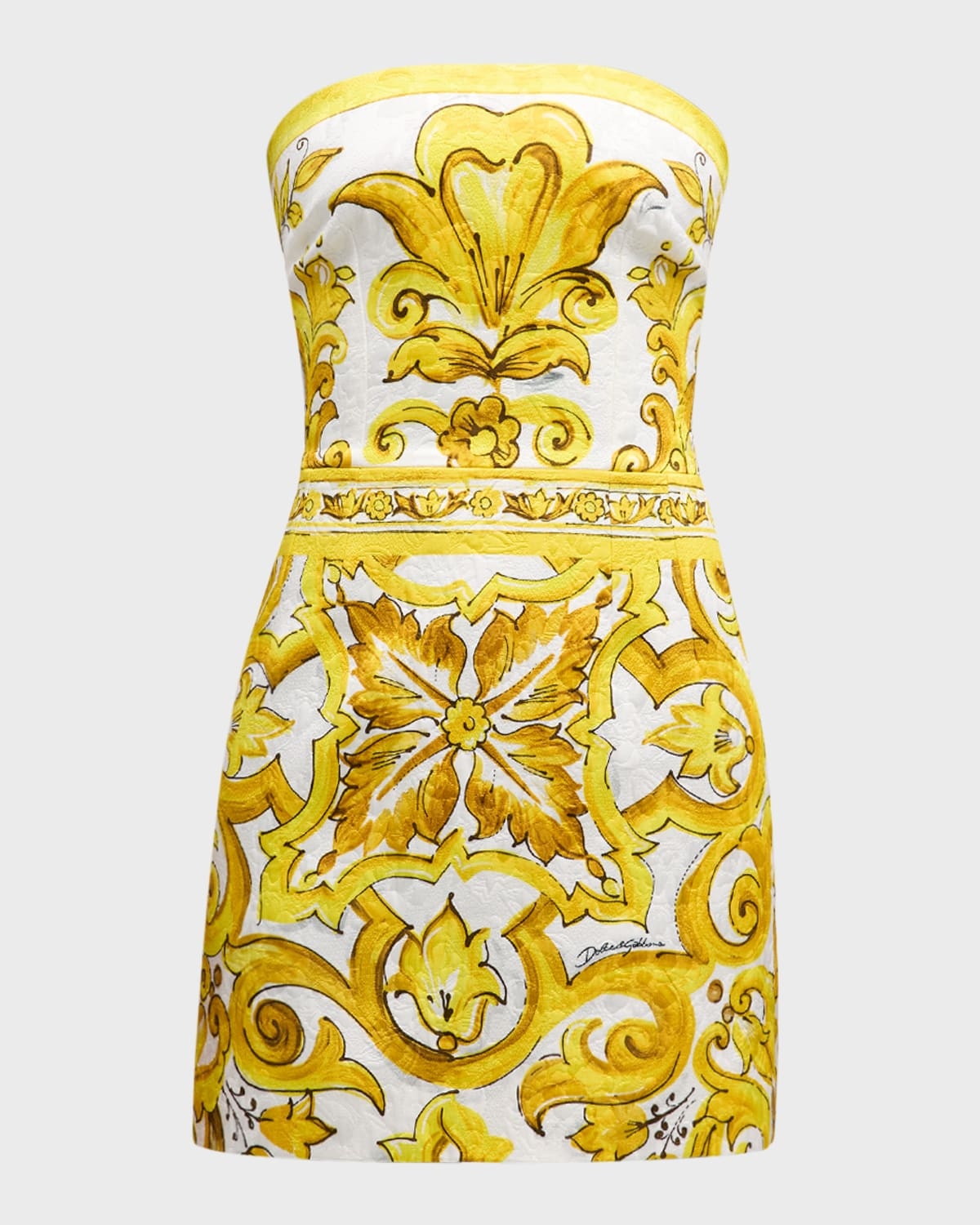 Maiolica-Print Brocade Strapless Mini Dress - 1