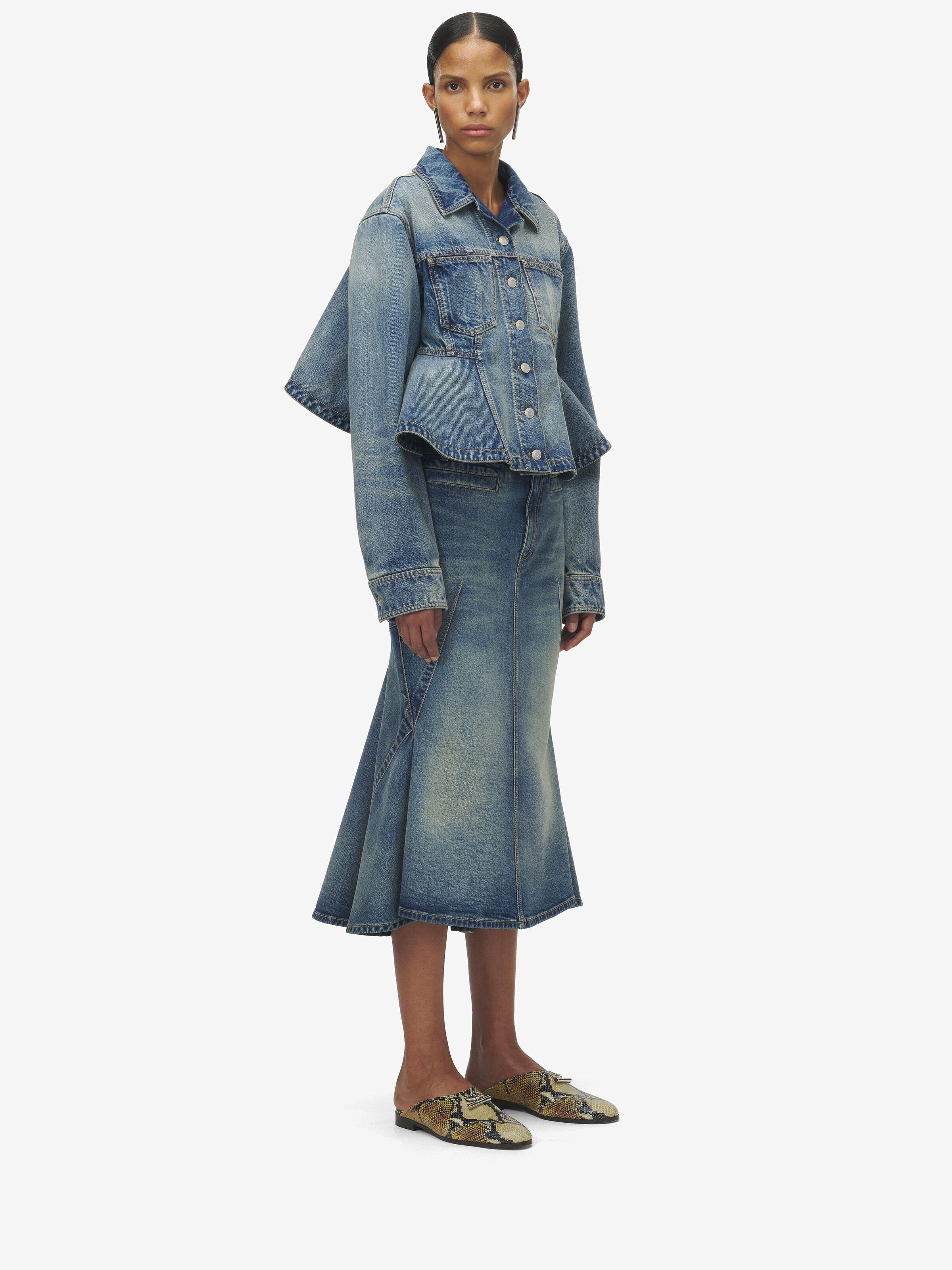 Stonewashed Denim Peplum Jacket - 4