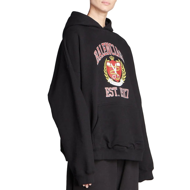 Balenciaga Est. 1917 College Logo Print Hoodie Wide Fit 'Black' 675003TLV901076 - 5