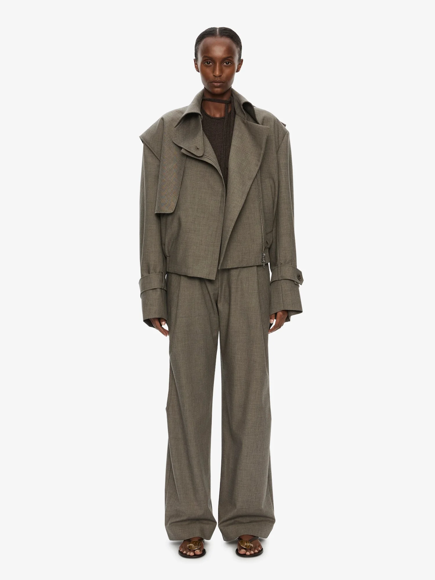 Cropped Trench Bomber Jacket - 1