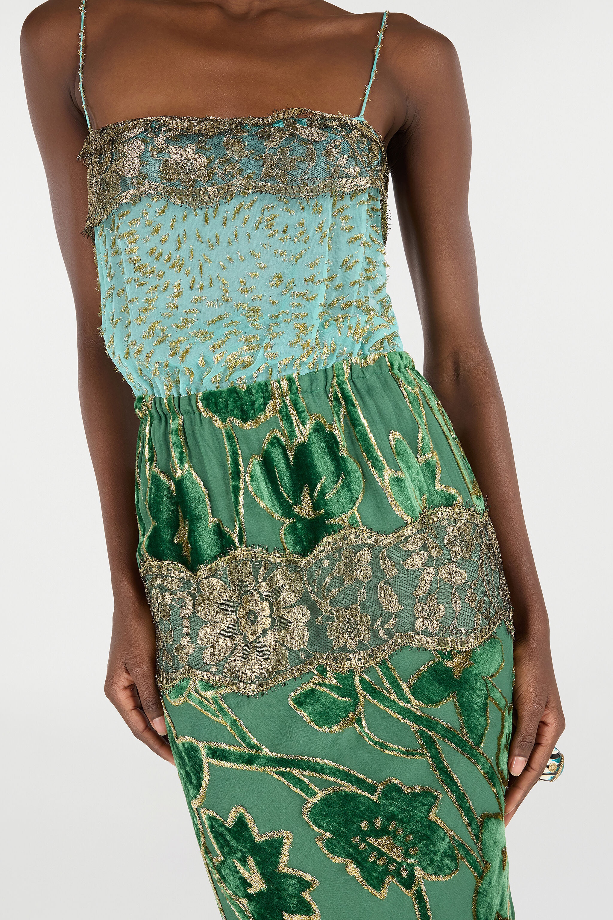 Long Silk Dress With Decorations - 7