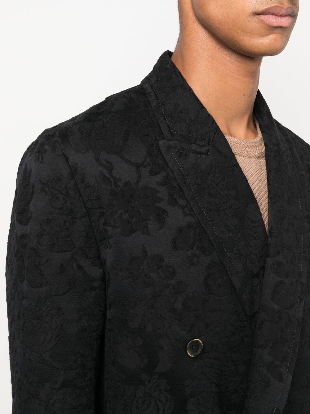 velvet effect double breasted coat - 5