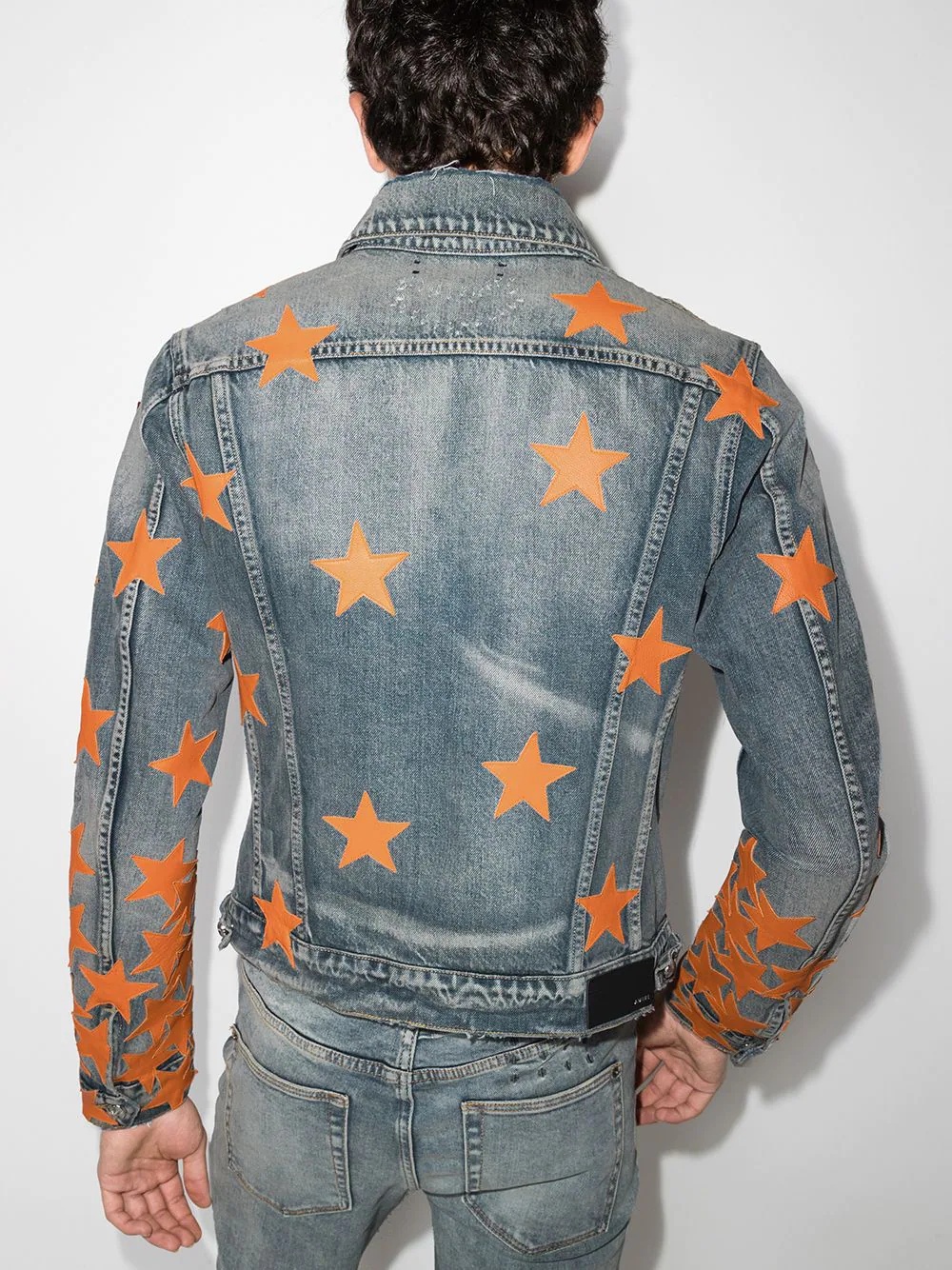 embroidered-stars slim denim jacket - 3