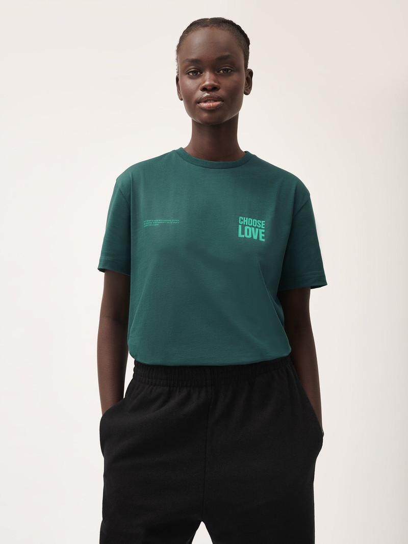 PANGAIA Womens Choose Love Midweight T-Shirt - Foliage Green outlook