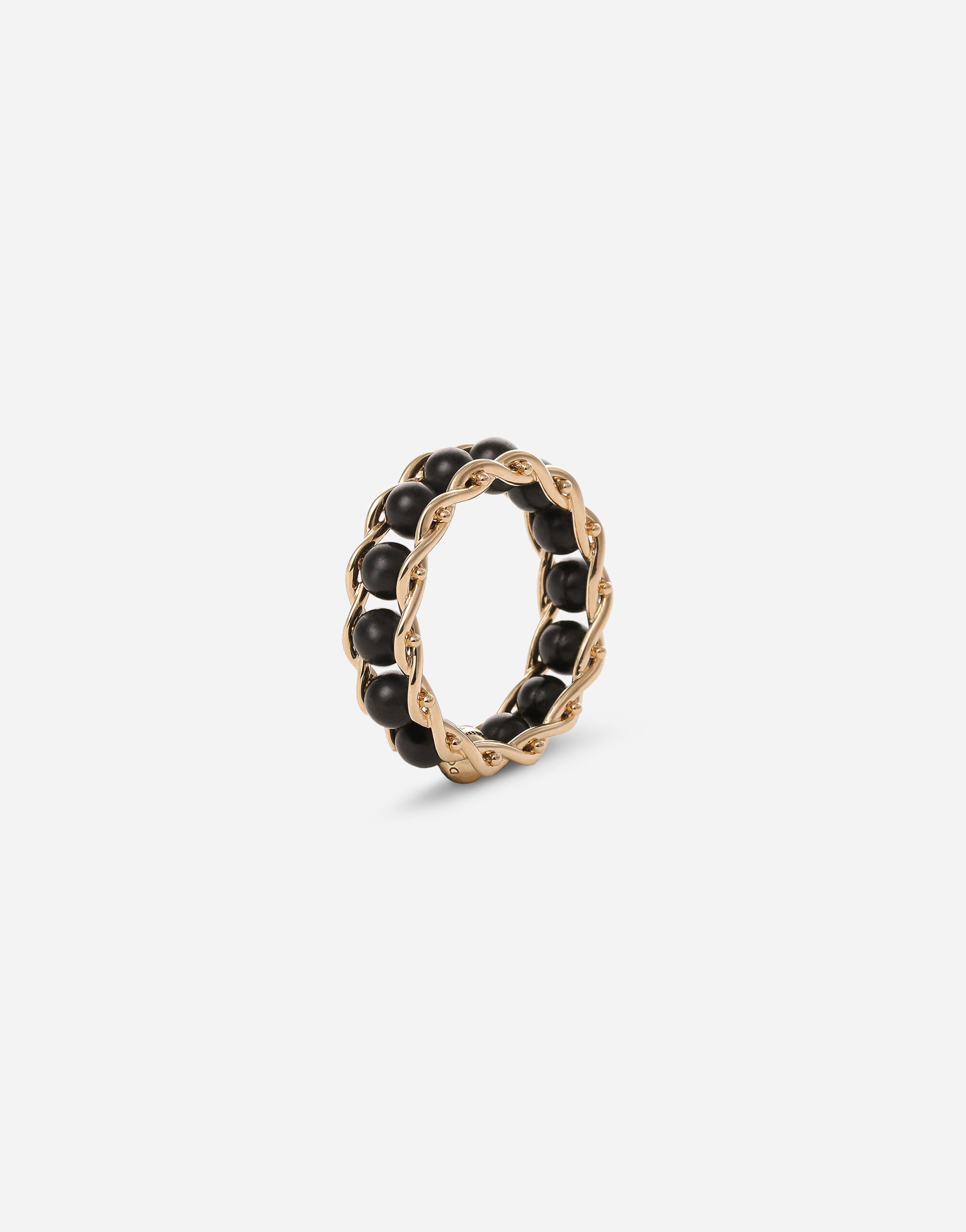 Tradition yellow gold rosary band ring with black jades - 2