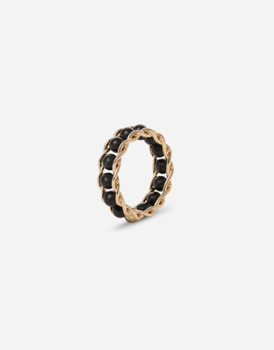 Dolce & Gabbana Tradition yellow gold rosary band ring with black jades outlook
