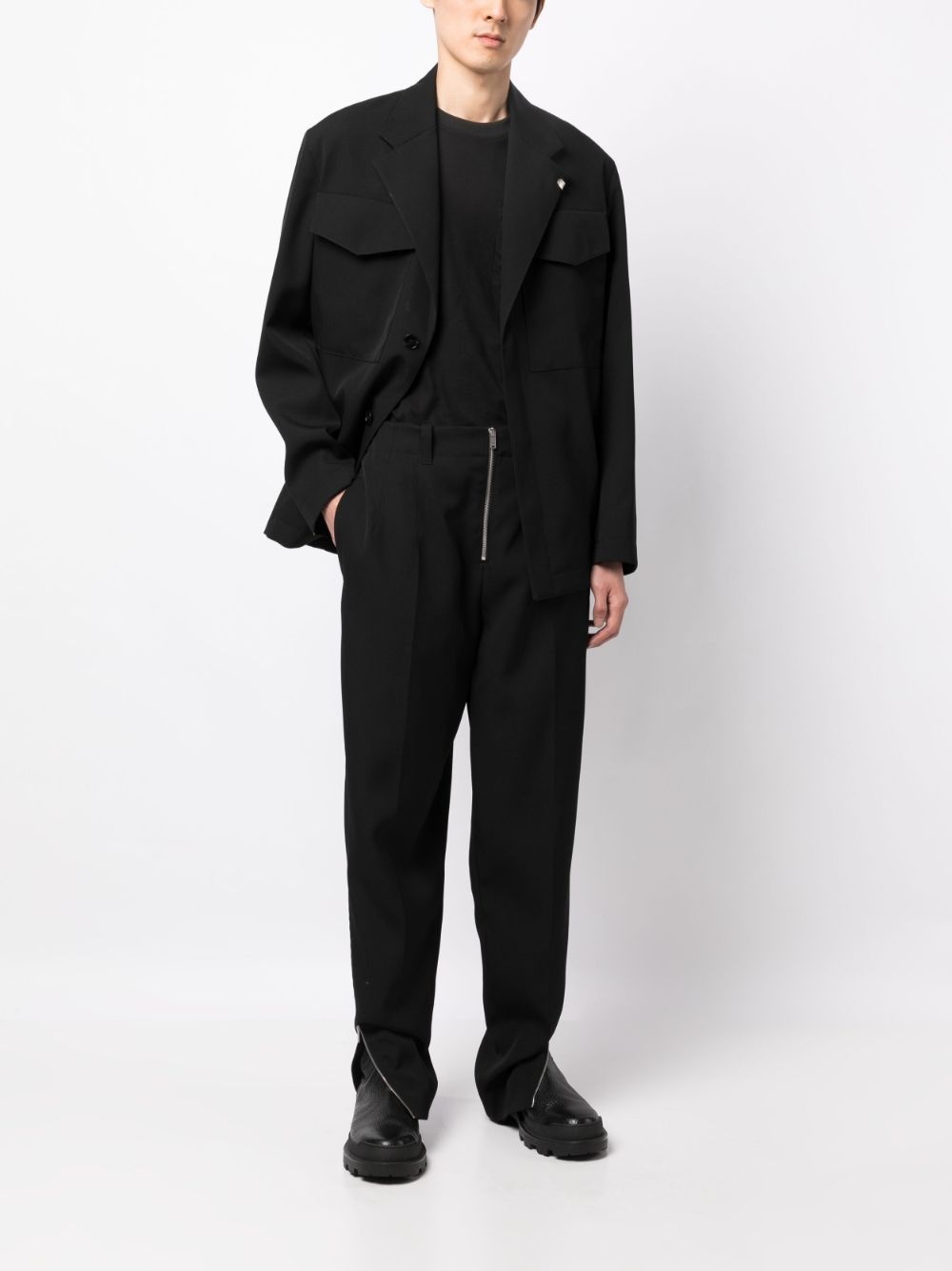 zip-fastening wool tapered trousers - 2